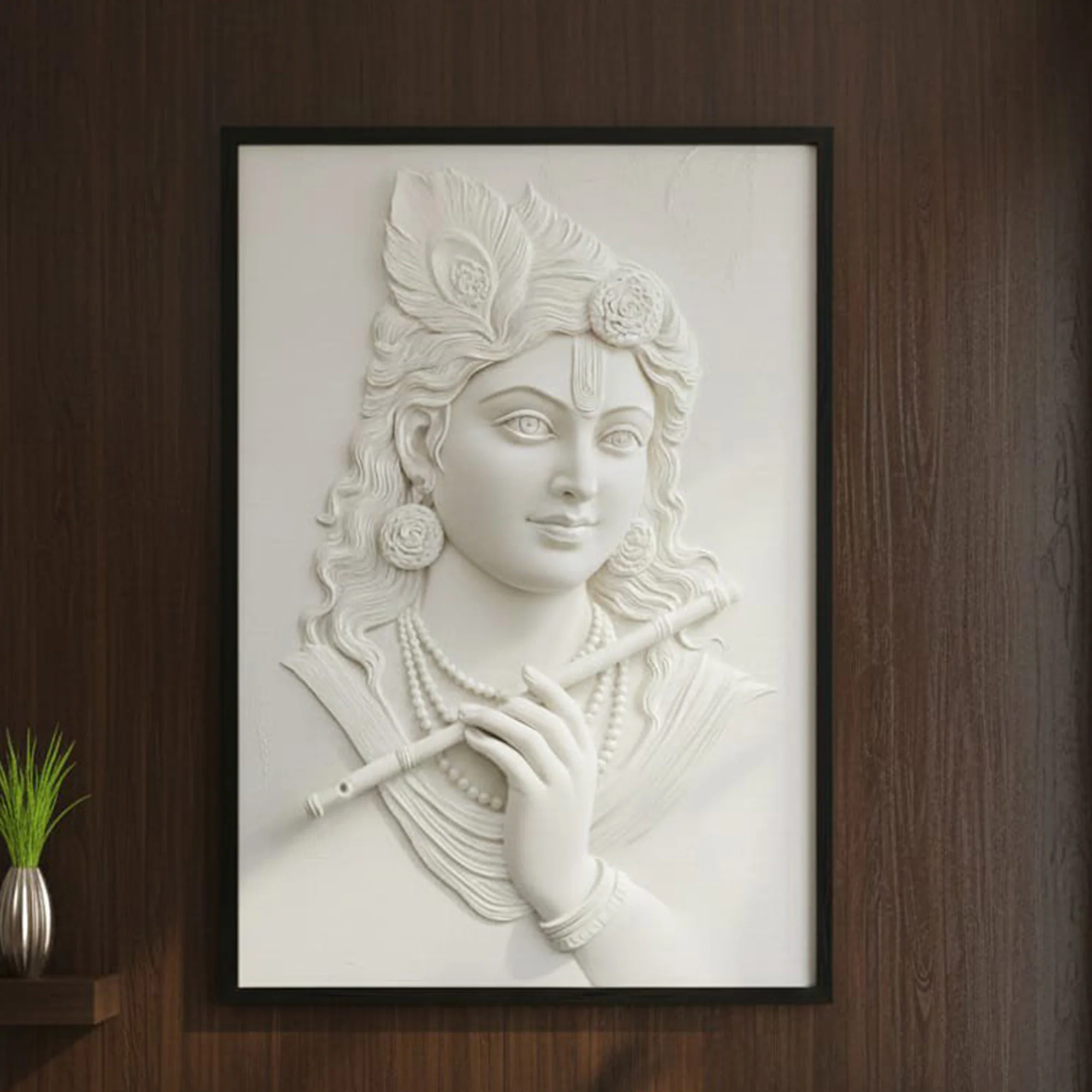 Handcrafted 3D Lord Krishna with Flute Premium Wall Hanging for Home & Office Décor – Spiritual Art