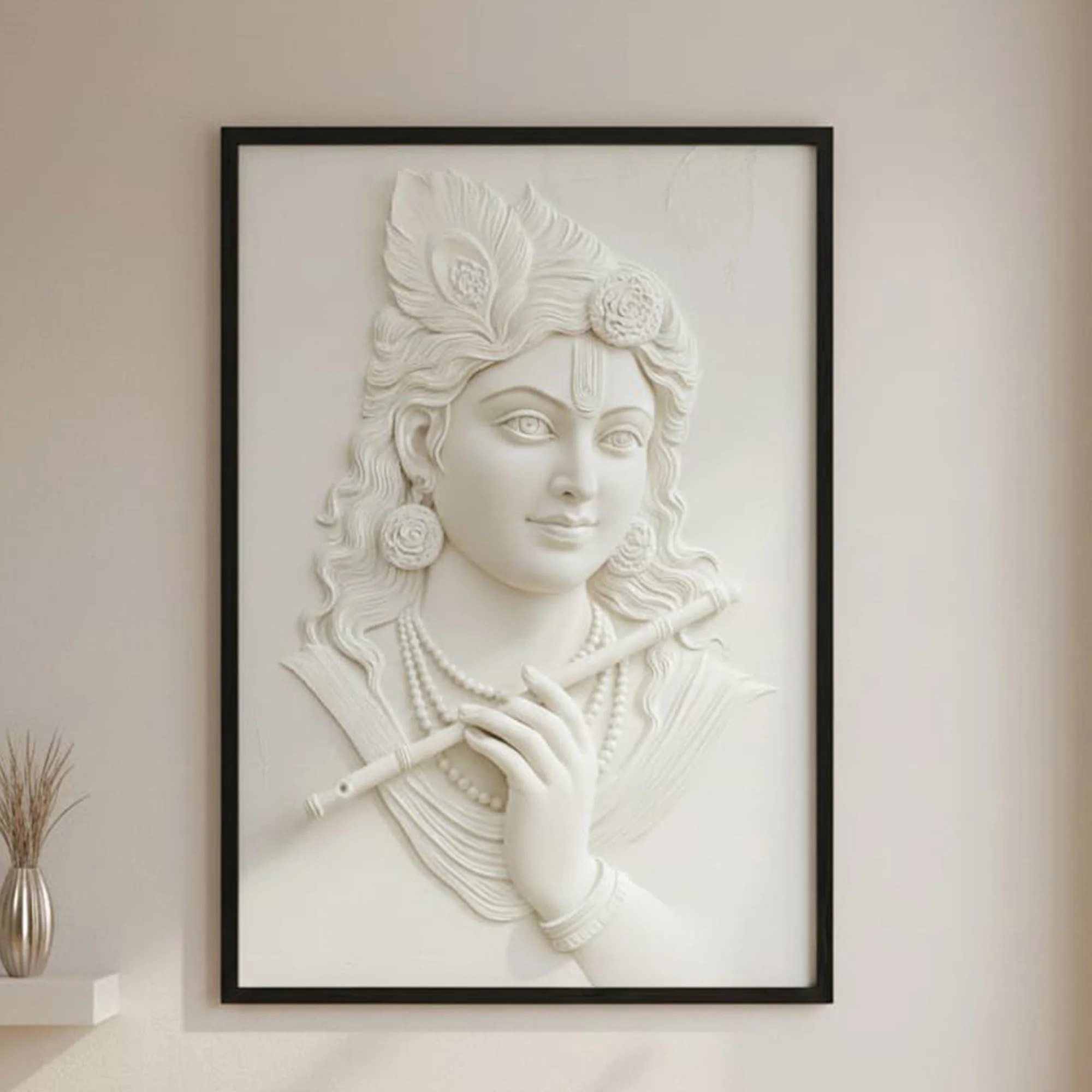 Handcrafted 3D Lord Krishna with Flute Premium Wall Hanging for Home & Office Décor – Spiritual Art - Image 2