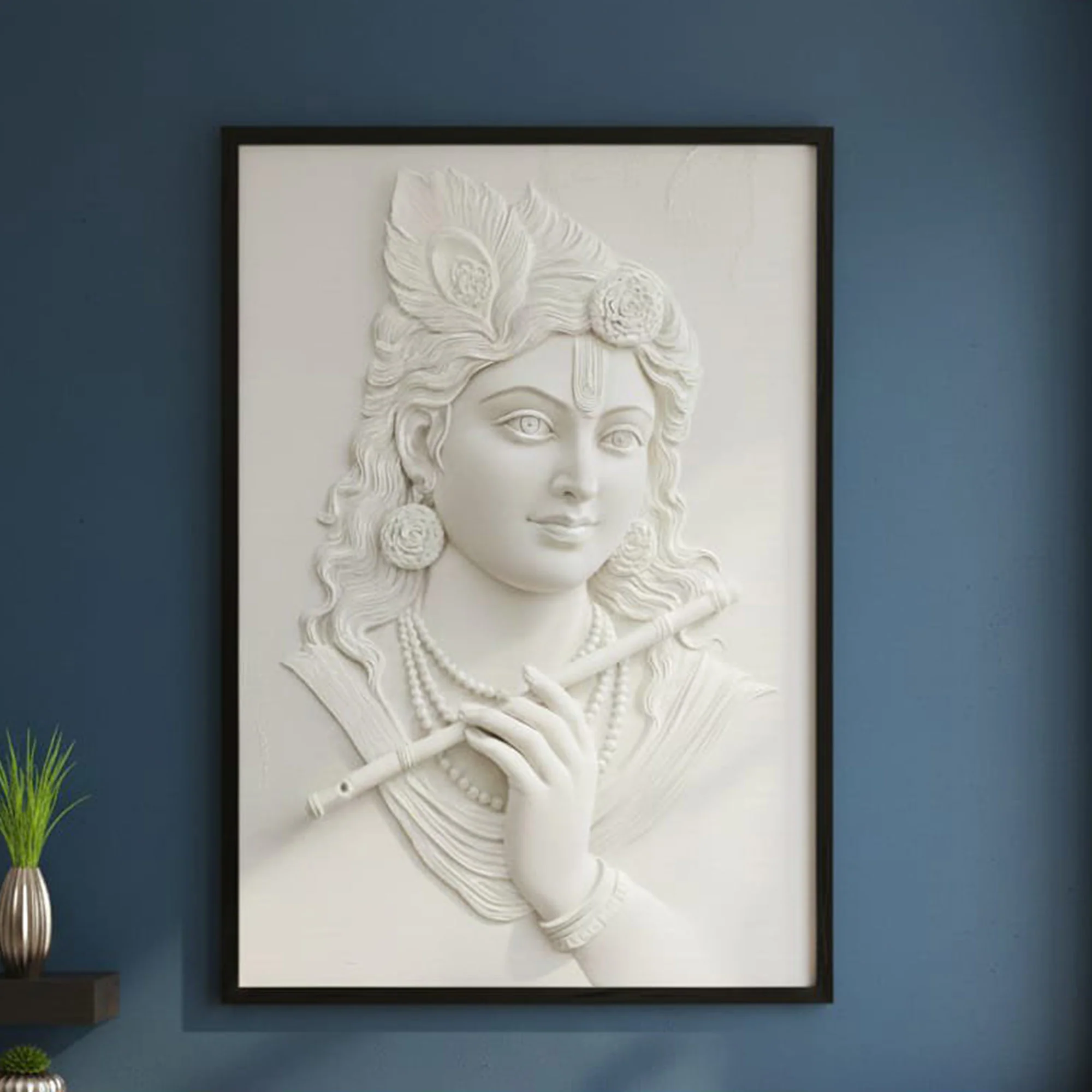 Handcrafted 3D Lord Krishna with Flute Premium Wall Hanging for Home & Office Décor – Spiritual Art - Image 3