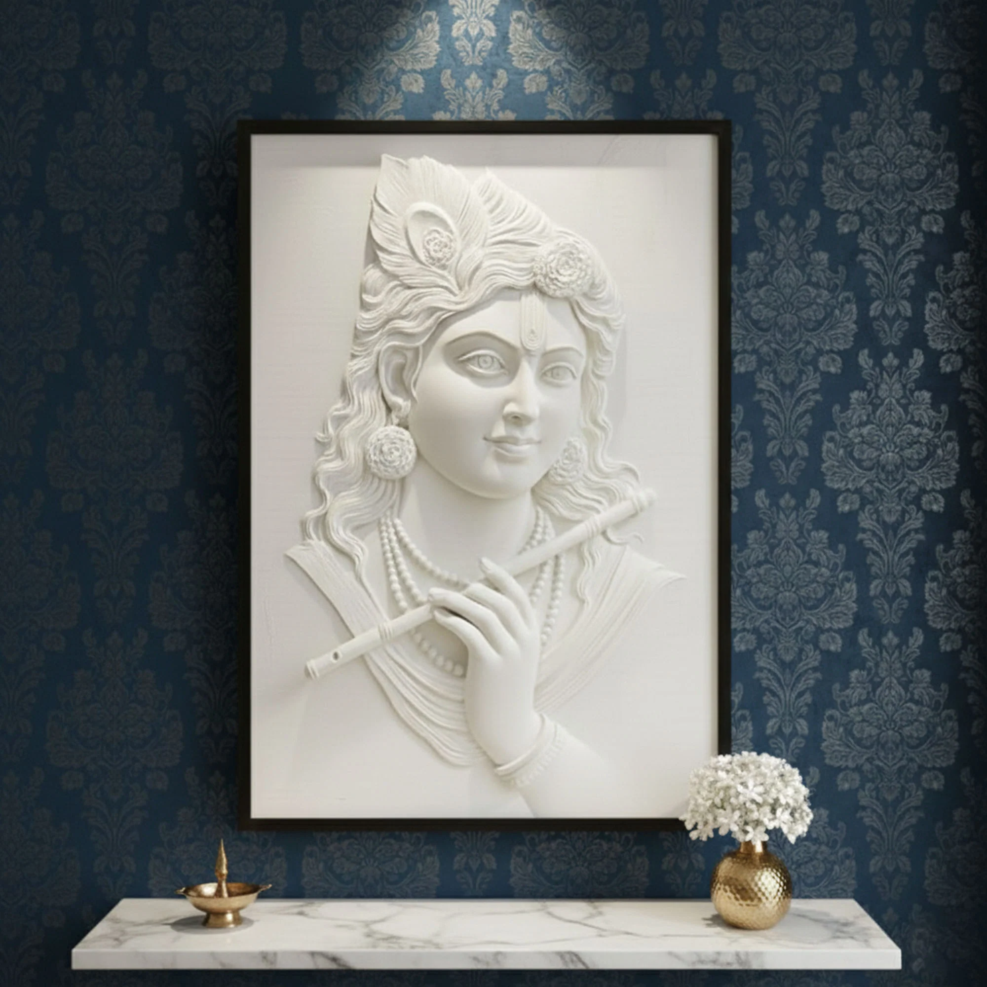 Handcrafted 3D Lord Krishna with Flute Premium Wall Hanging for Home & Office Décor – Spiritual Art - Image 4