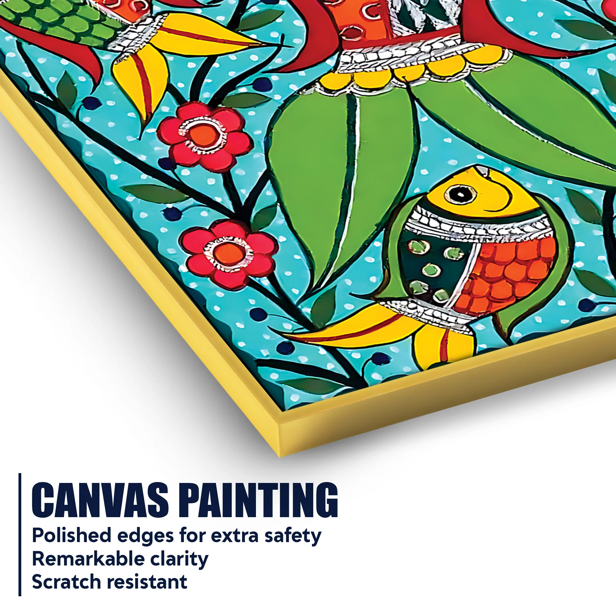 Handcrafted Style Fish Canvas Painting | Traditional Indian Wall Painting - Image 4