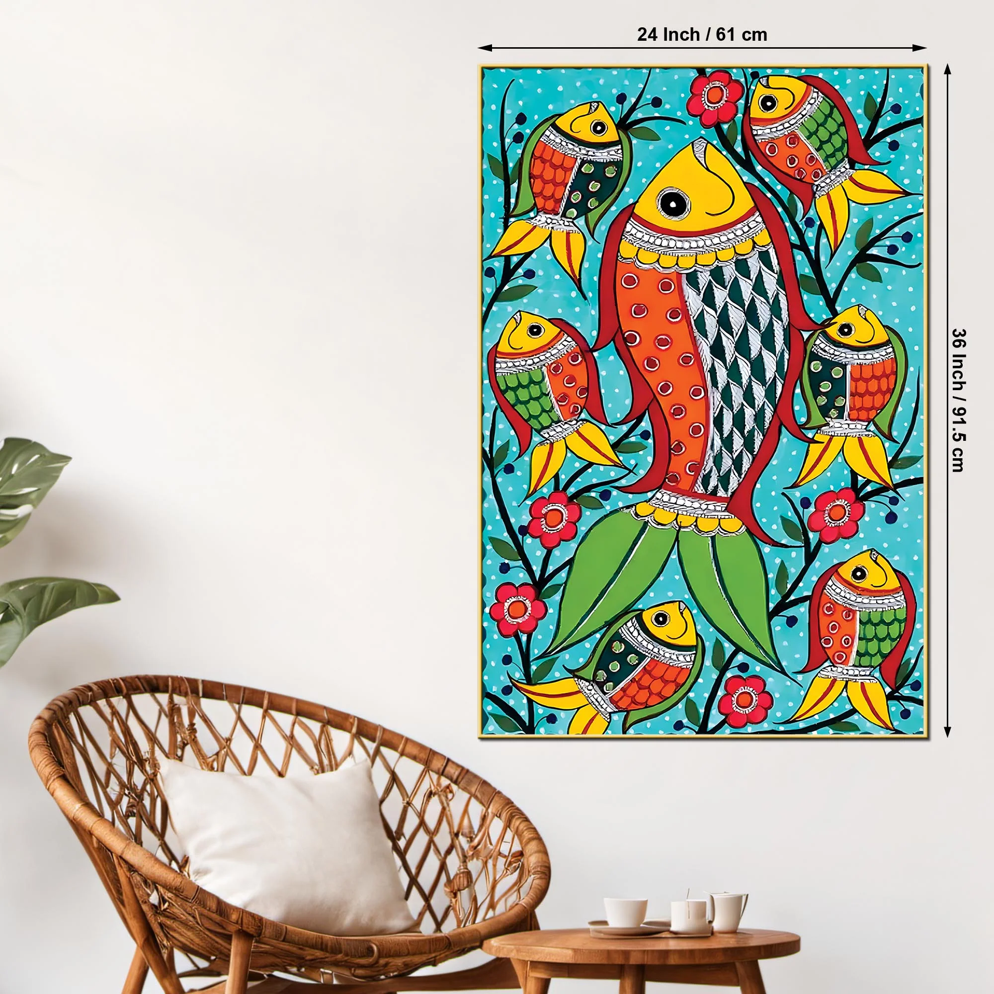 Handcrafted Style Fish Canvas Painting | Traditional Indian Wall Painting - Image 5
