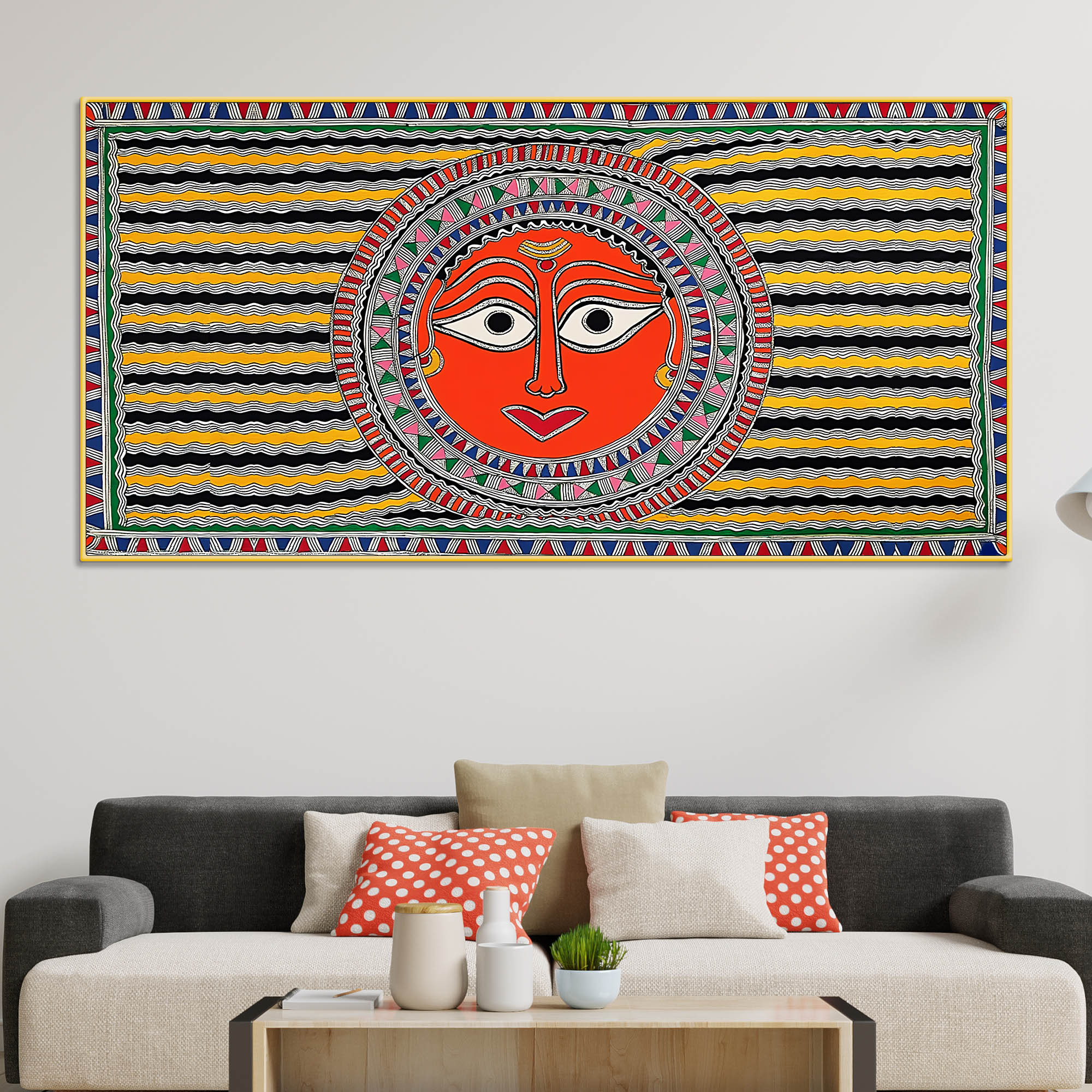 Handcrafted Style Indian Sun Face Canvas Wall Décor Painting