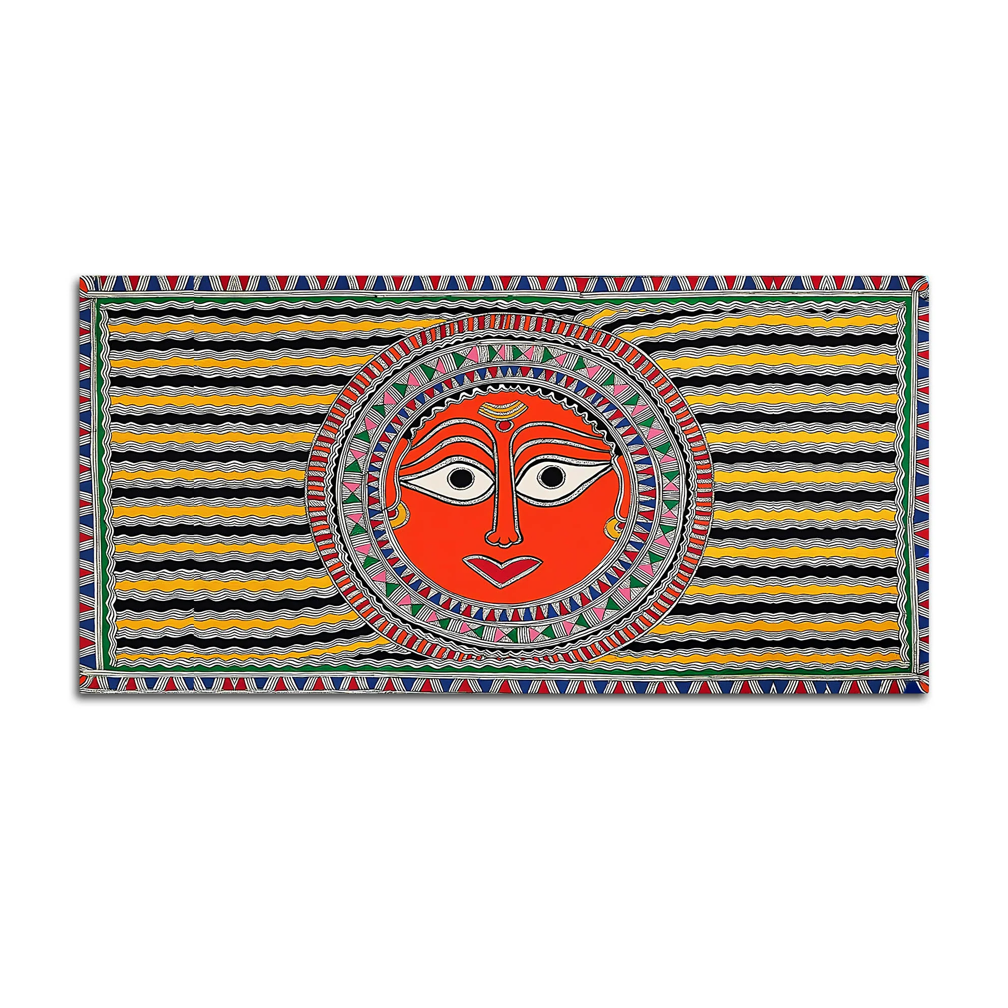 Handcrafted Style Indian Sun Face Canvas Wall Décor Painting - Image 4