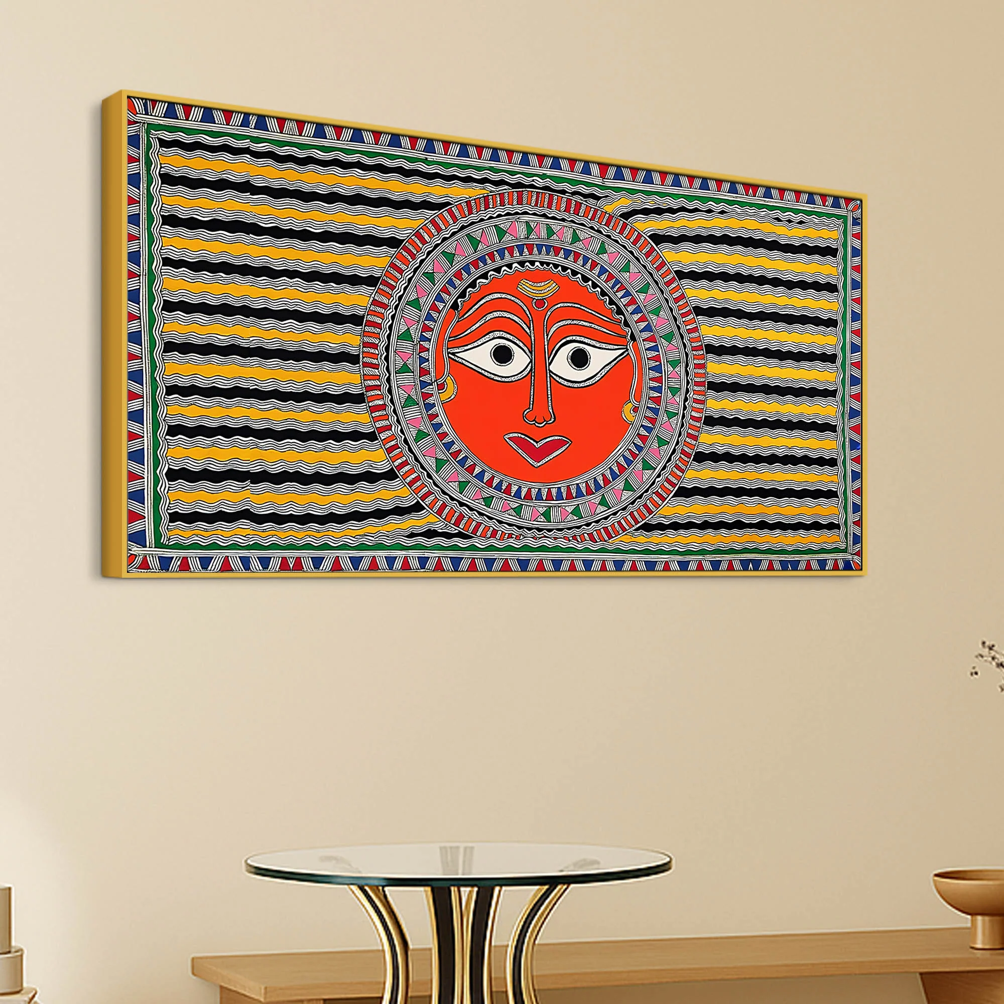 Handcrafted Style Indian Sun Face Canvas Wall Décor Painting - Image 5