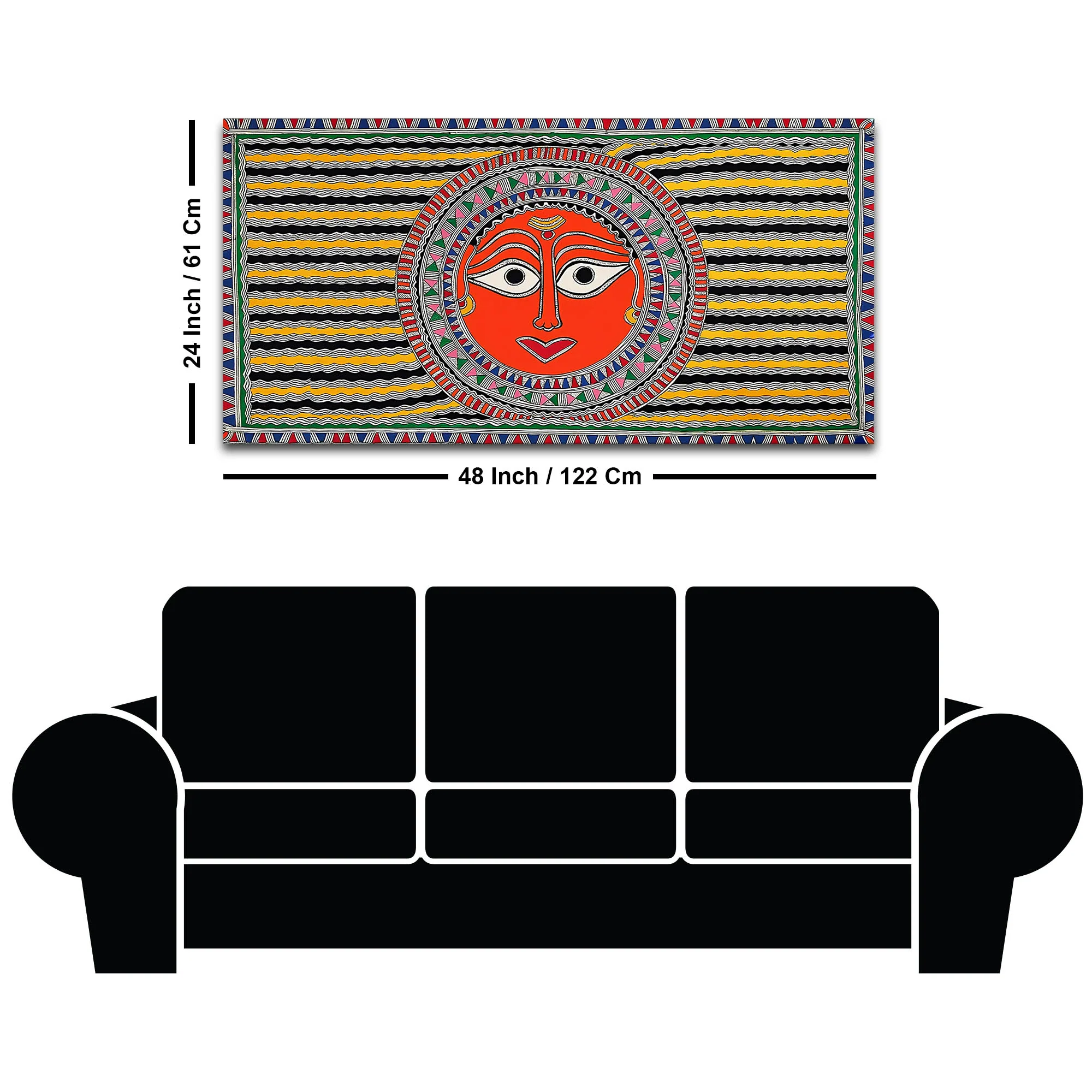 Handcrafted Style Indian Sun Face Canvas Wall Décor Painting - Image 8