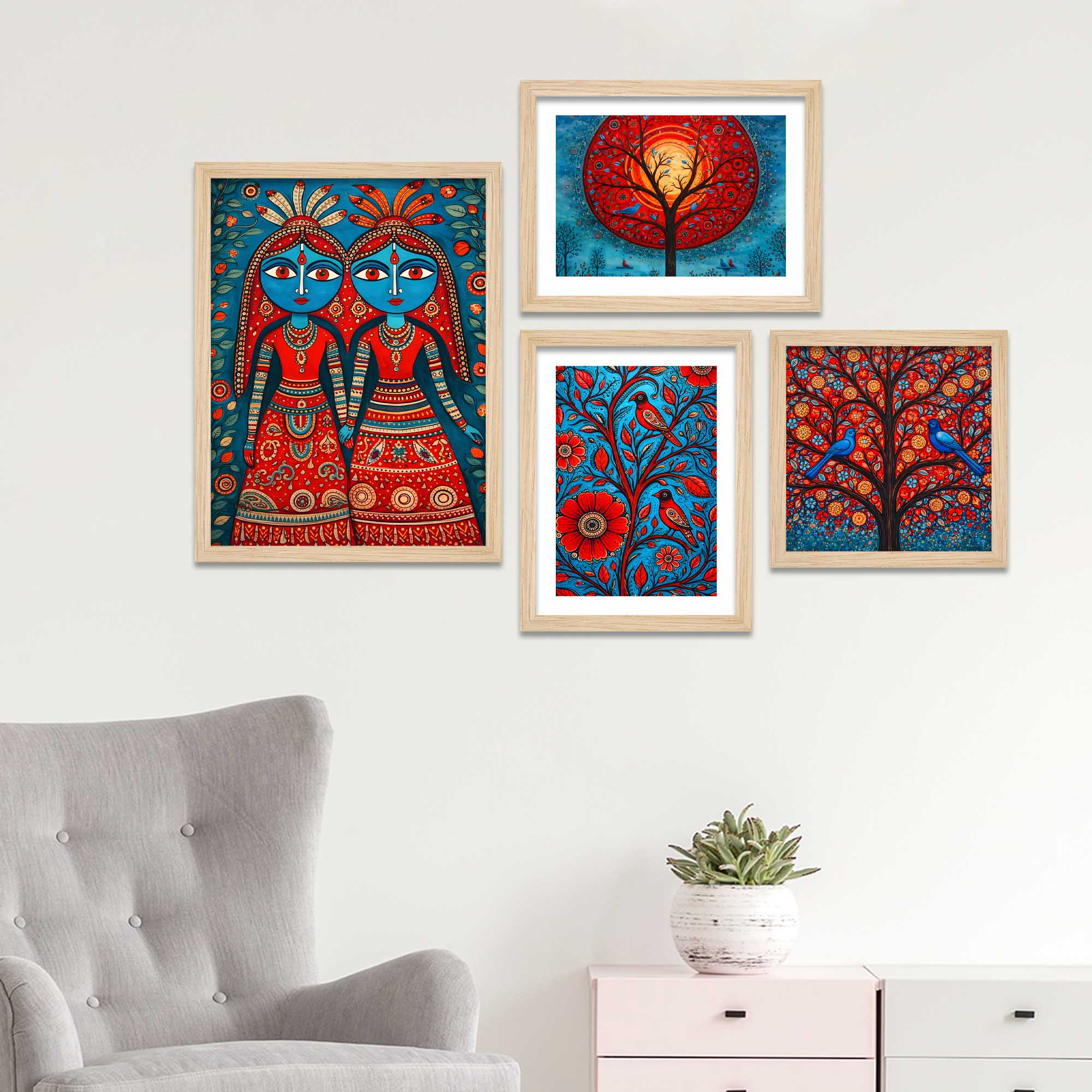 Handcrafted Style Indian Wall Frame Set of Four - Image 2