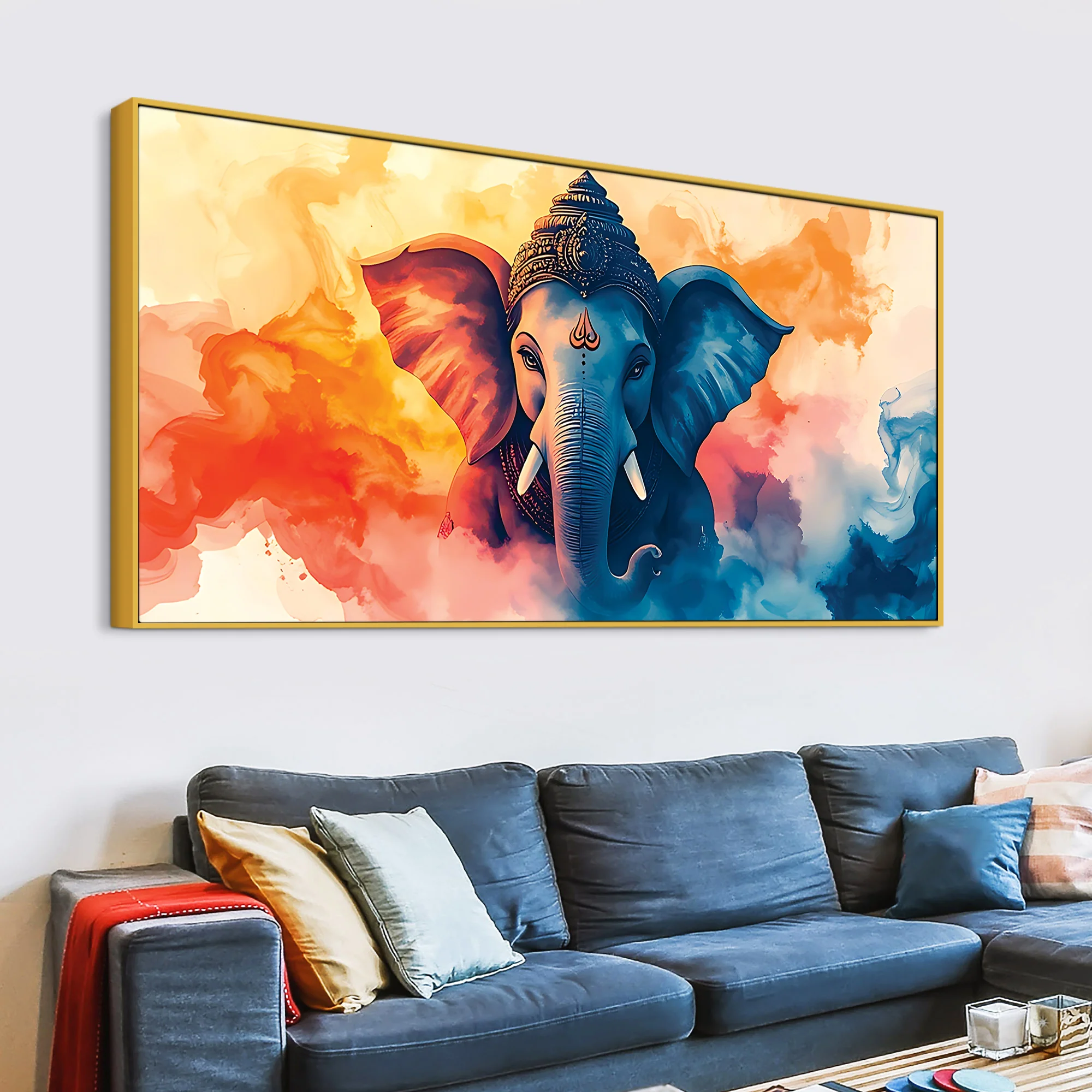 Handcrafted Style Lord Shri Ganpati Bappa Canvas Wall Painting for Home & Office Decoration – Modern Spiritual Wall Decor - Image 5