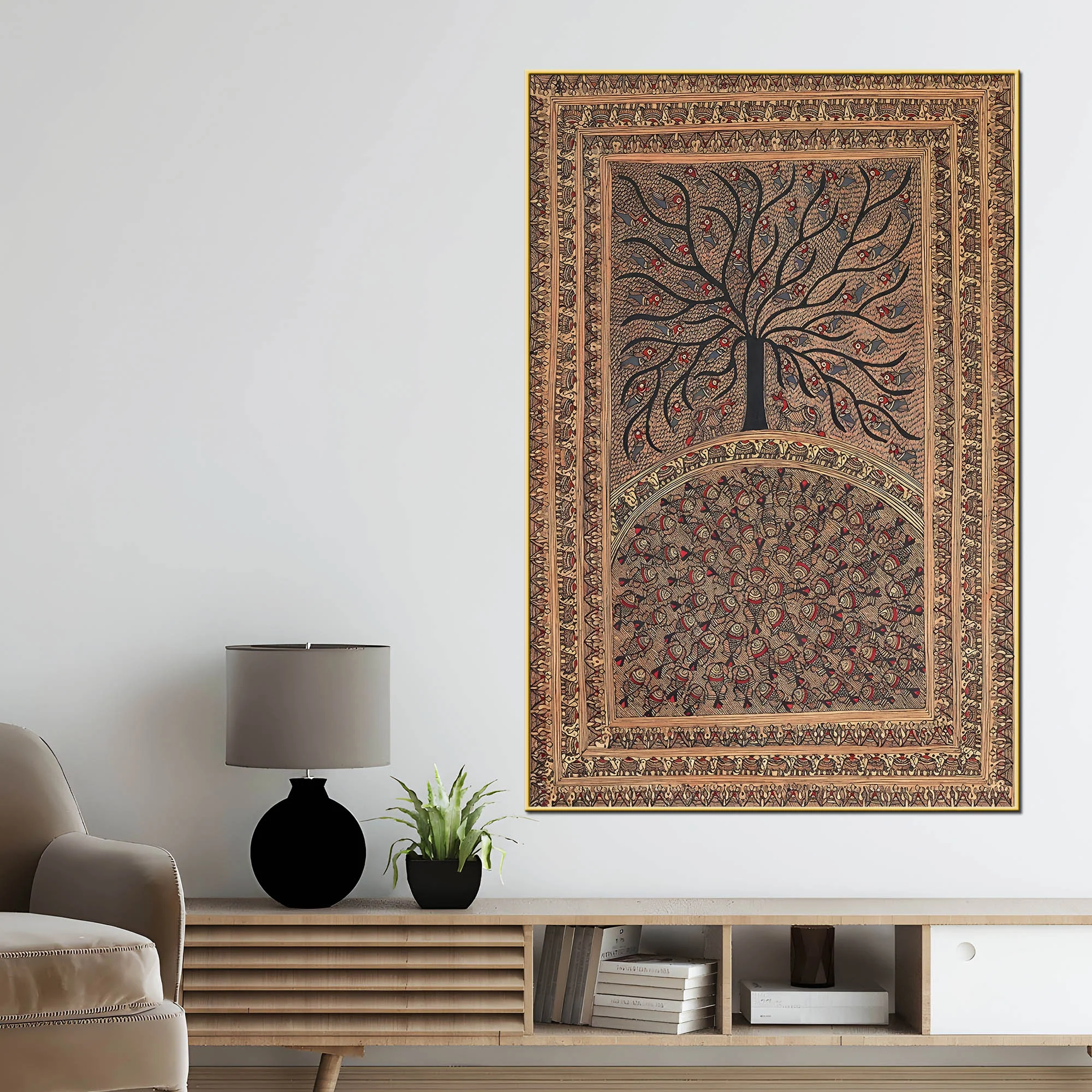 Handcrafted Style Madhubani Canvas Painting for Home Decor