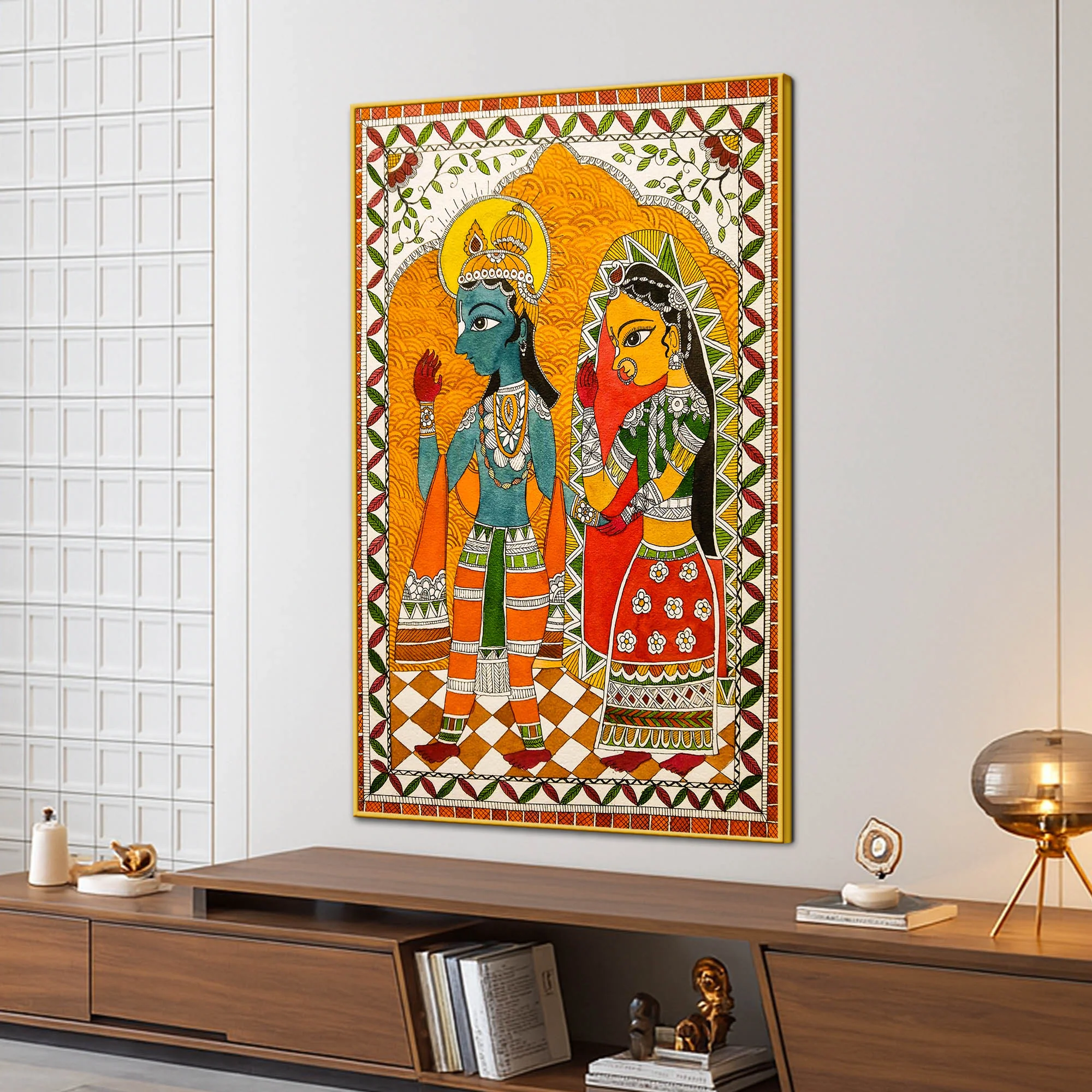 Handcrafted Style Madhubani Canvas Wall Painting for Home Decoration - Image 3