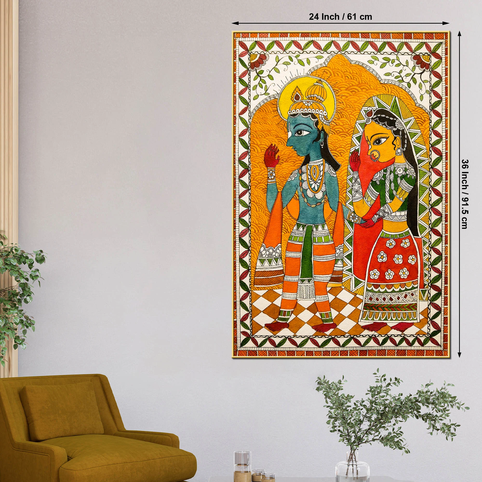 Handcrafted Style Madhubani Canvas Wall Painting for Home Decoration - Image 5