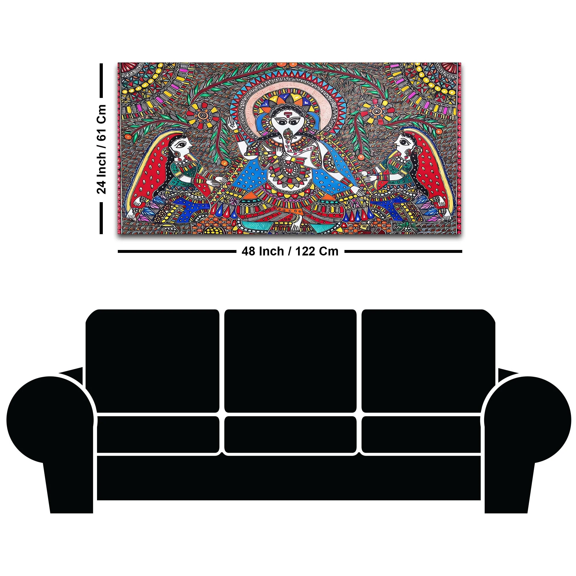 Handcrafted Style Madhubani Ganpati Canvas Wall Painting - Image 8