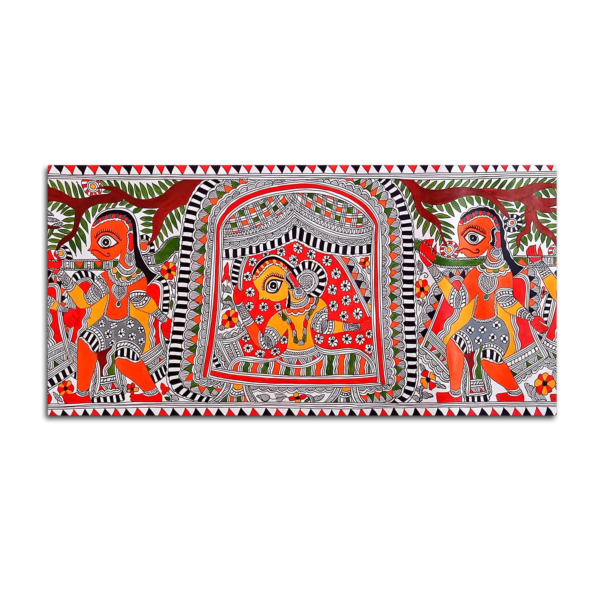 Handcrafted Style Madhubani Indian Art Canvas Painting - Image 4