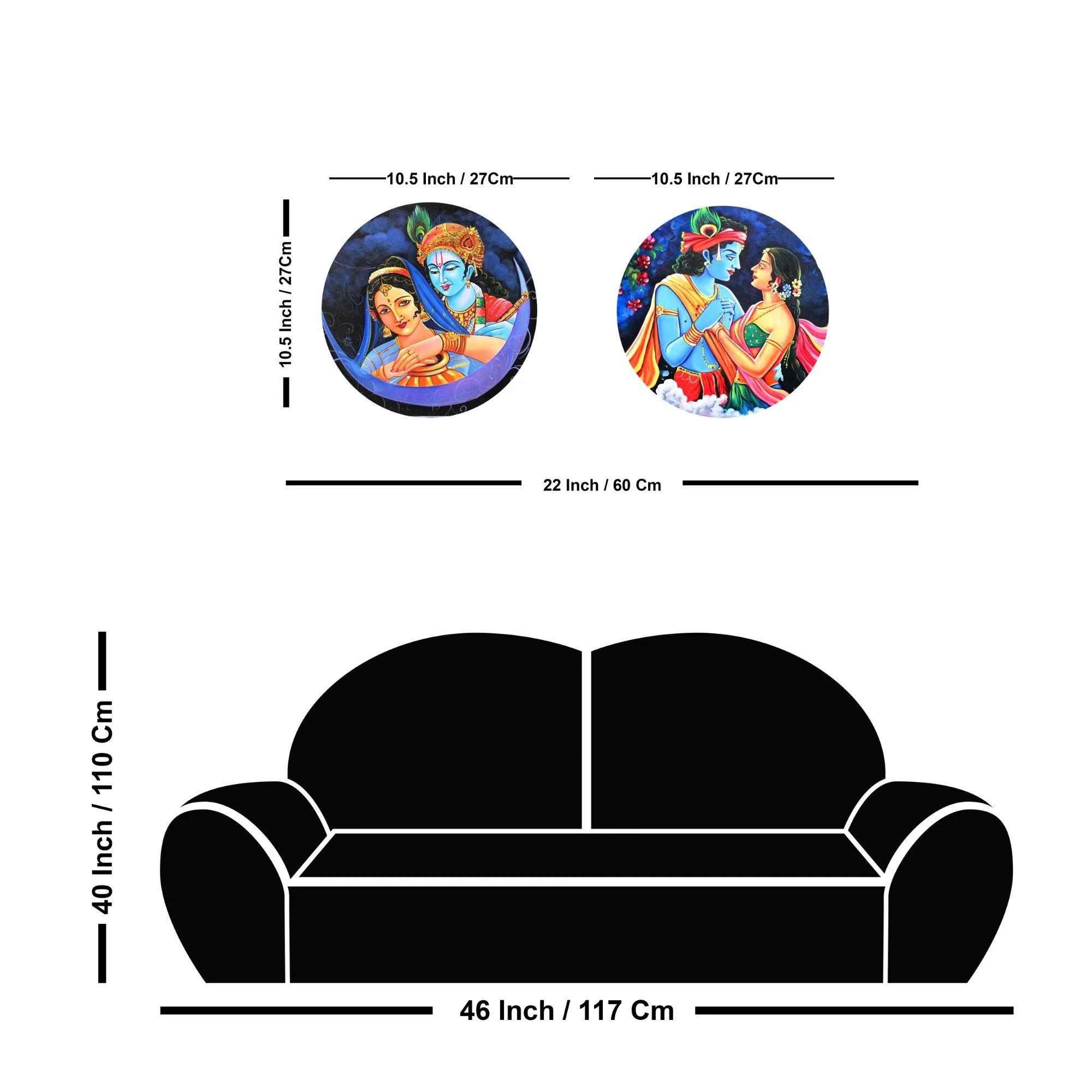 Hanging Wall Plates Painting of Lord Radha Krishna 2 Pieces - Image 6