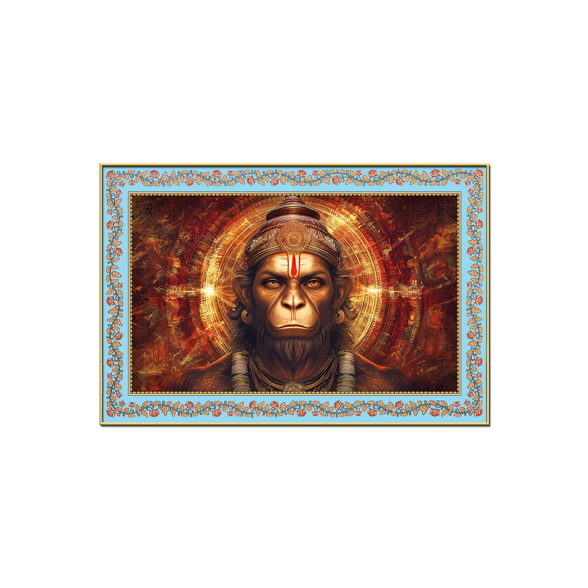 Hanuman Symbol of Strength Floral Border Canvas Wall Painting - Image 4