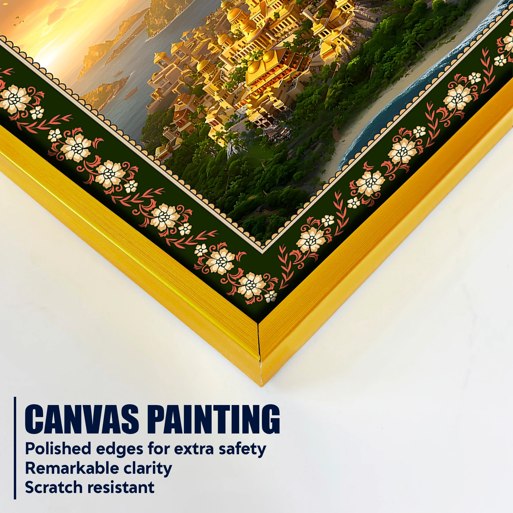 Hanuman with Sanjivani Hill Floral Border Vertical Wall Painting - Image 5