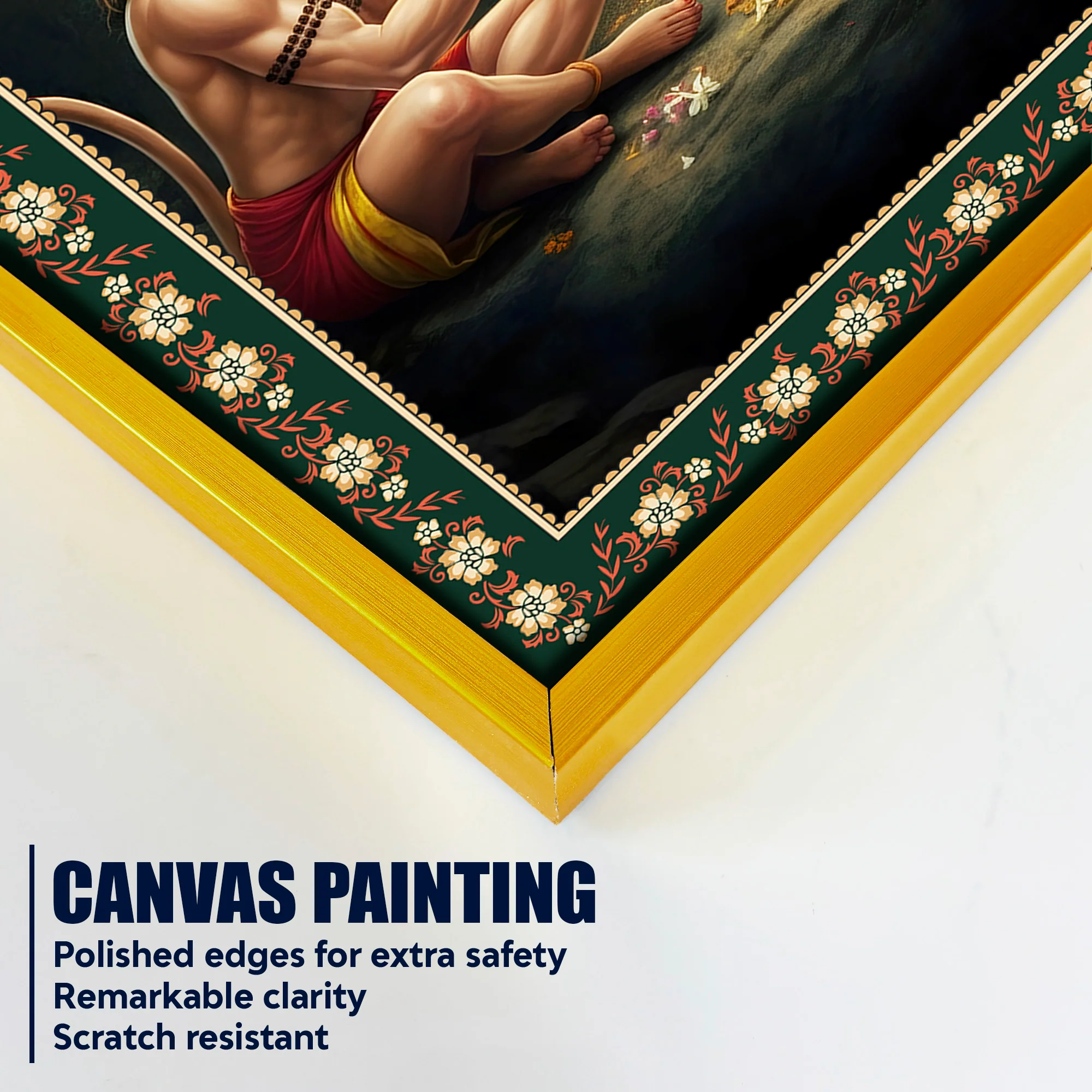 Hanuman Worship Shiva Floral Border Vertical Wall Painting - Image 5