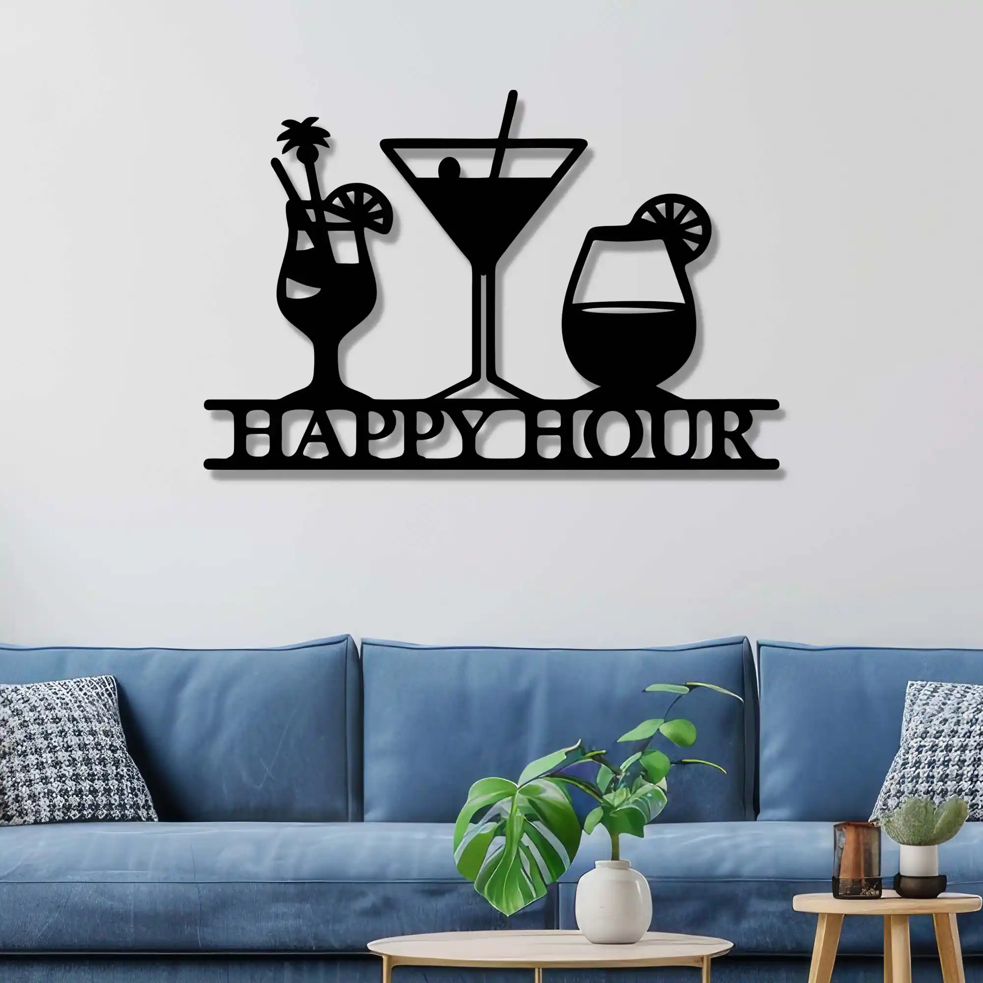 Happy Hour with Drinks Bar Sign Wall Metal Art Decor - Image 2