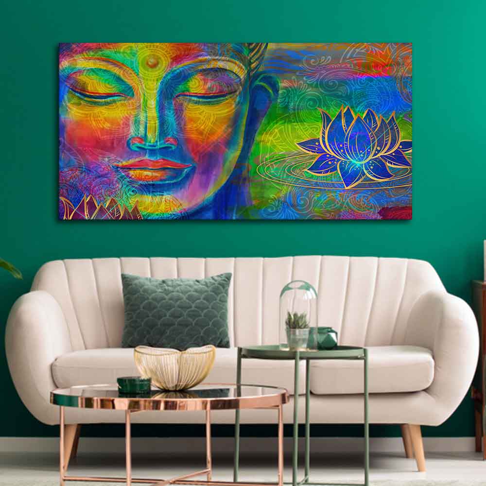 Head of Lord Buddha Colorful Wall Painting - Image 2
