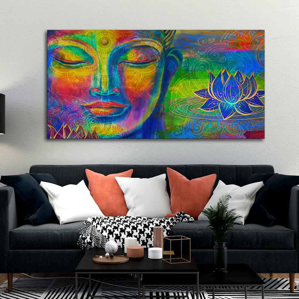 Head of Lord Buddha Colorful Wall Painting - Image 3
