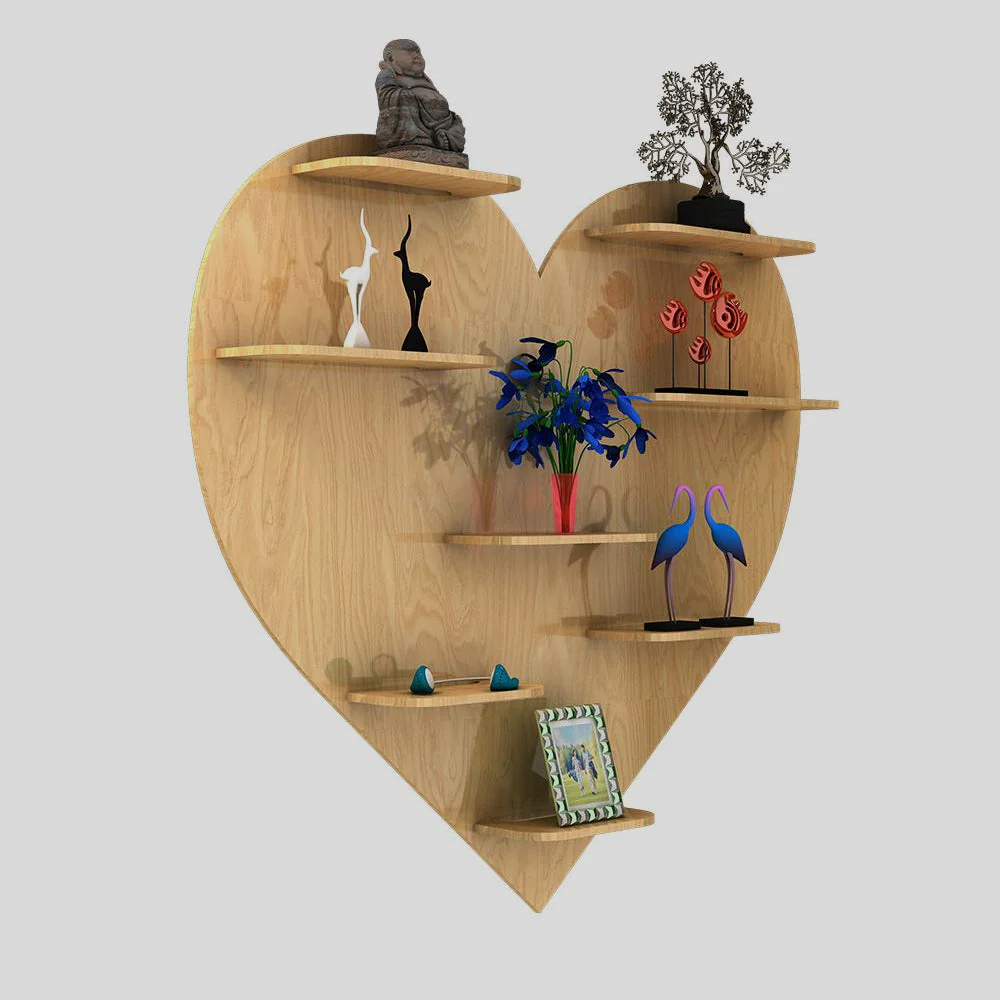 Heart Backlit Designer Wooden Wall Shelf / Book Shelf / Night Light, Light Oak Finish - Image 3