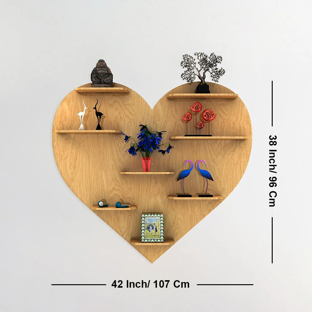 Heart Backlit Designer Wooden Wall Shelf / Book Shelf / Night Light, Light Oak Finish - Image 6