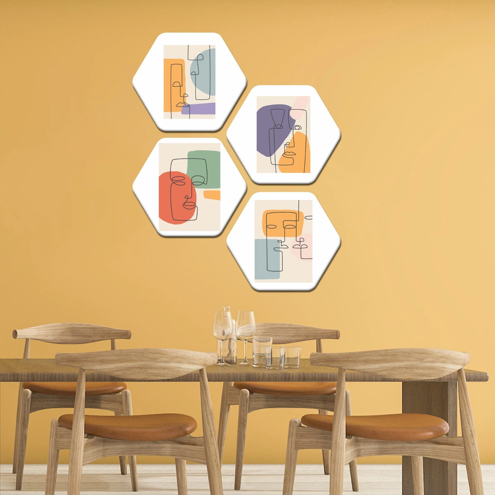 Hexagon 4 Pieces Painting of Line Art - Image 2