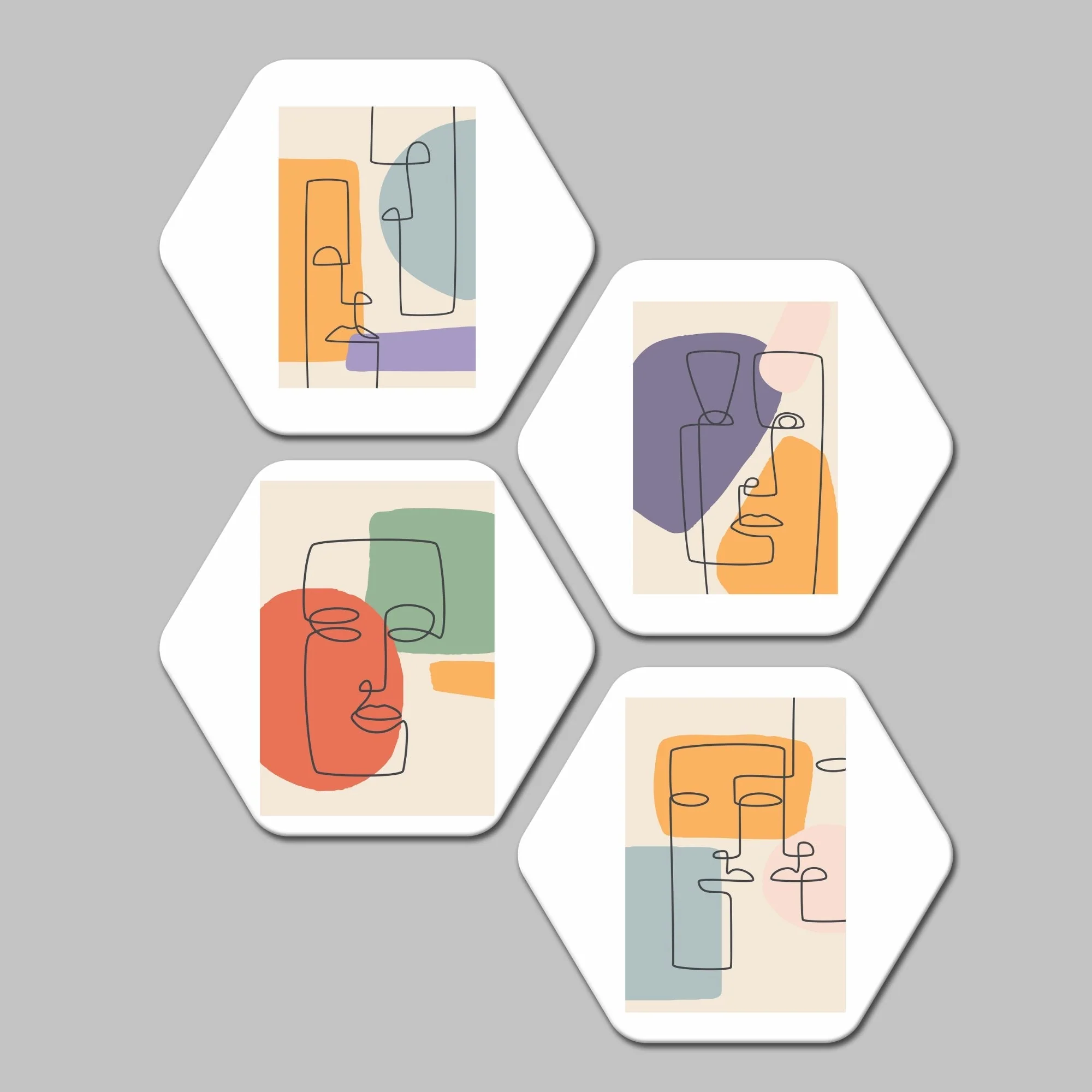 Hexagon 4 Pieces Painting of Line Art - Image 4