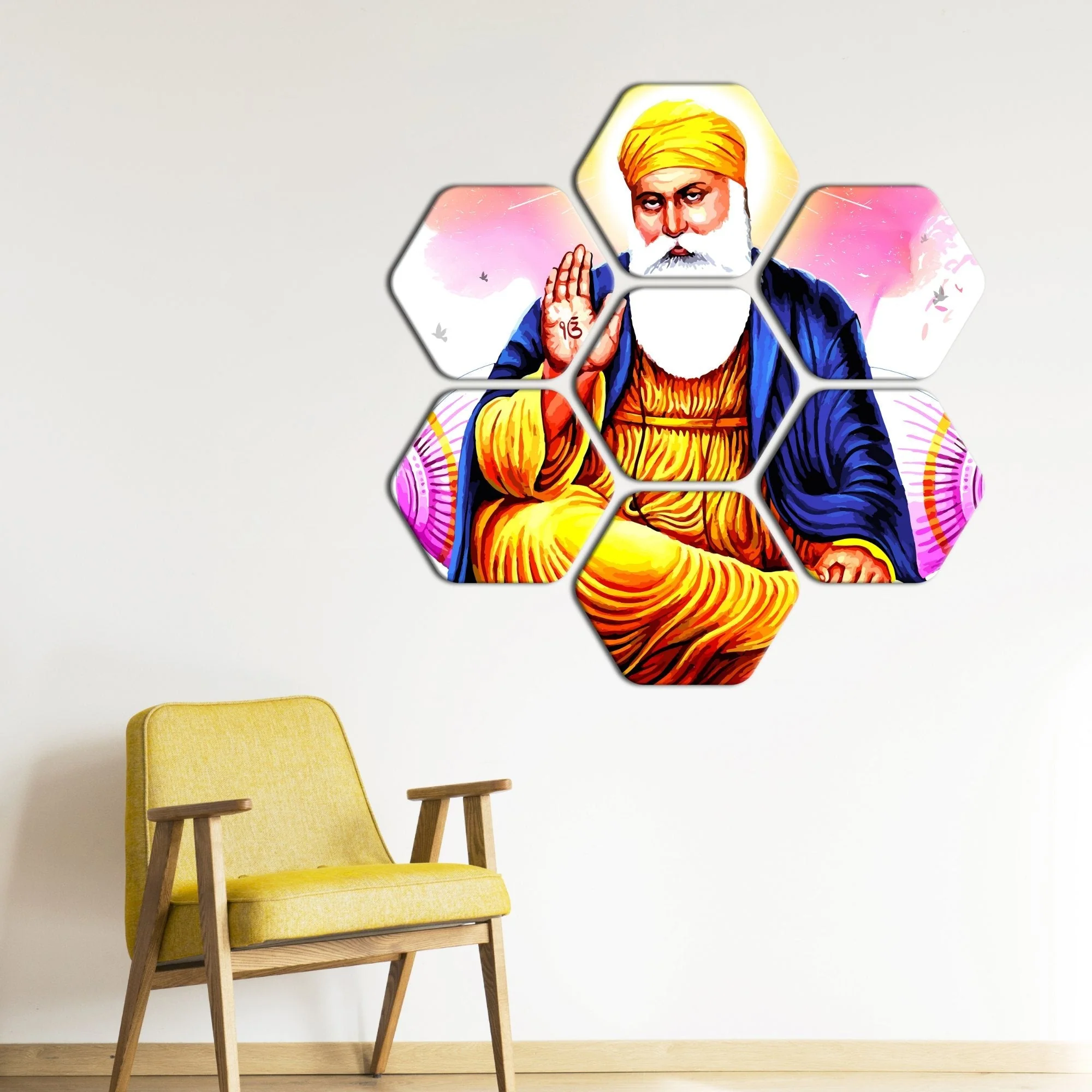 Hexagon Painting of Waheguru Ji Set of 7 - Image 3
