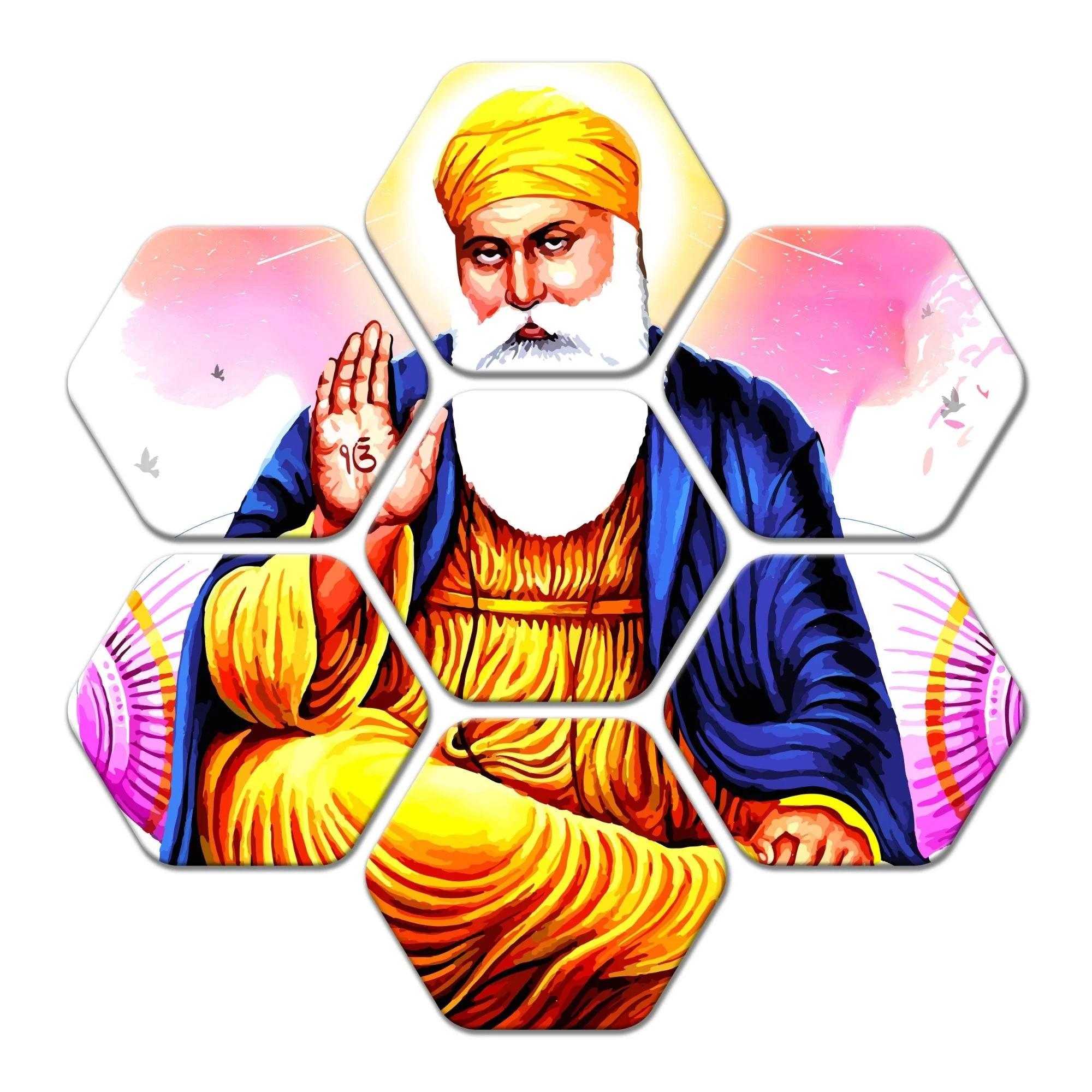Hexagon Painting of Waheguru Ji Set of 7 - Image 4