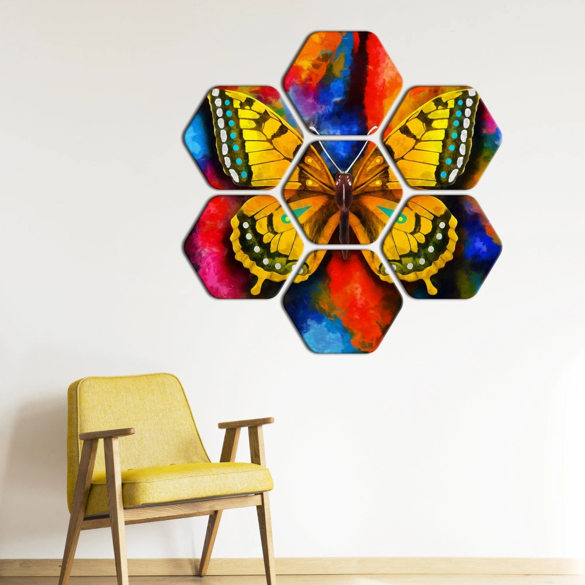Hexagon Painting Set of 7 Colorful Beautiful Butterfly - Image 3