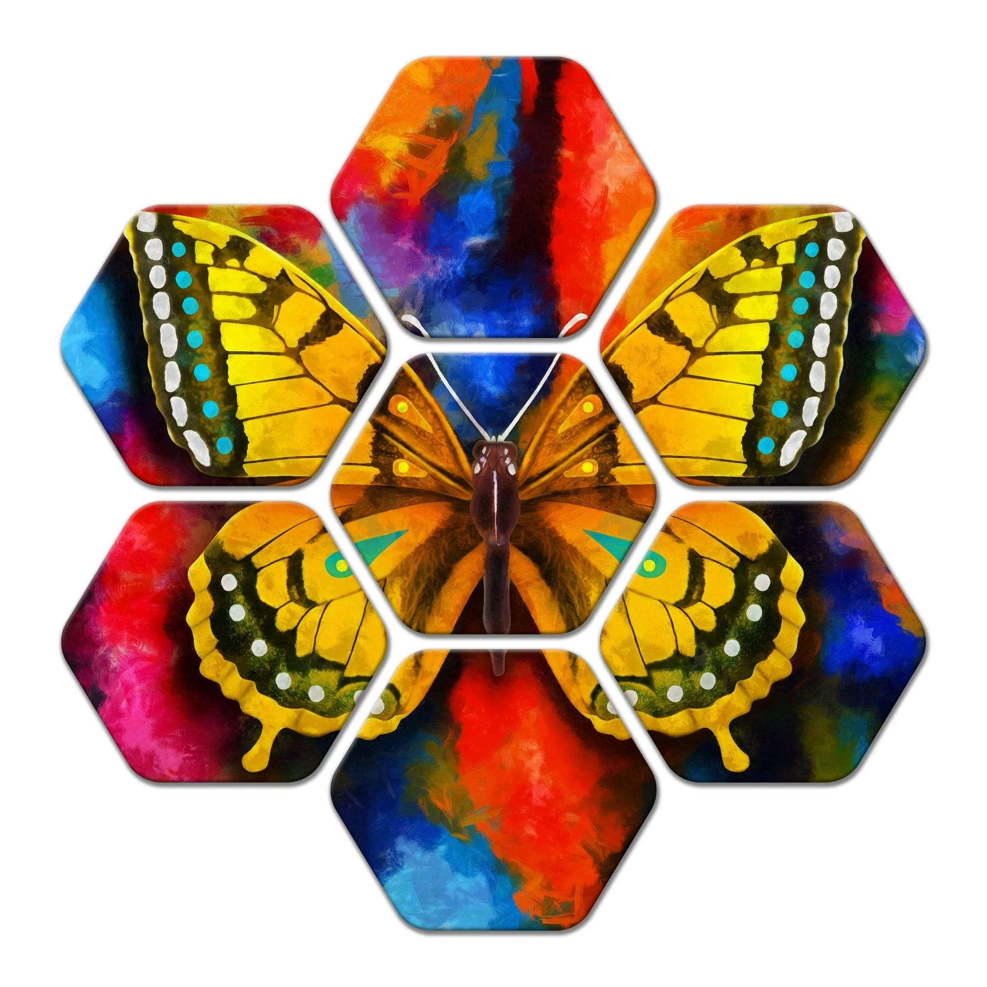 Hexagon Painting Set of 7 Colorful Beautiful Butterfly - Image 4