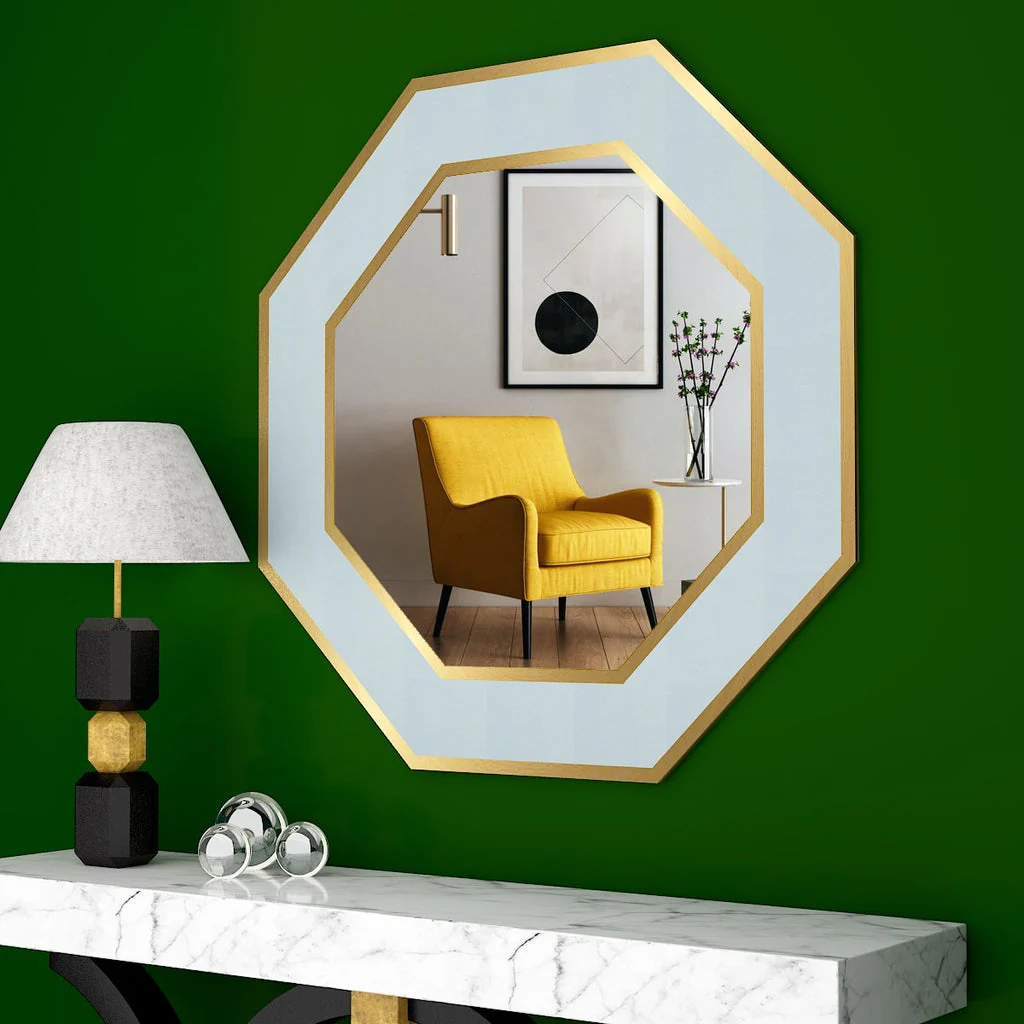 Hexagon Shape Decorative Wooden Framed Wall Mirror - Image 2
