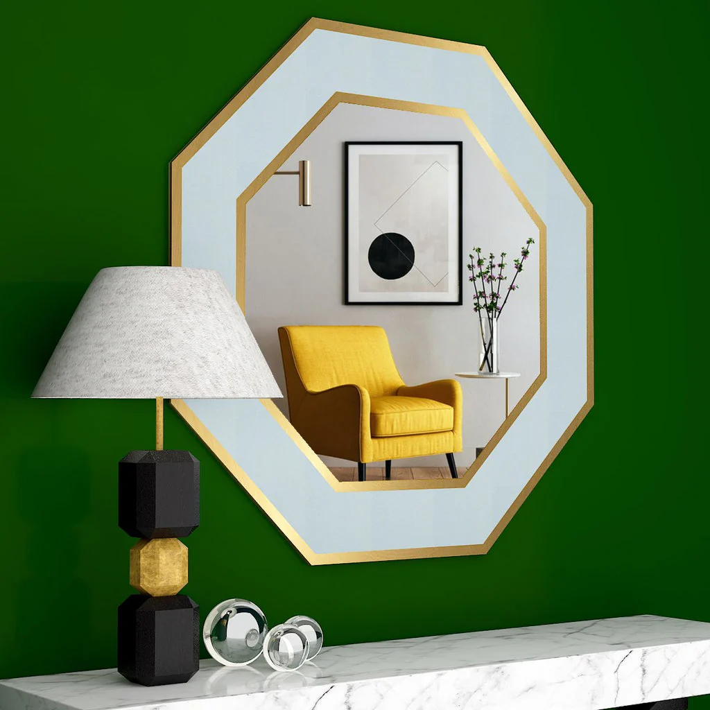 Hexagon Shape Decorative Wooden Framed Wall Mirror - Image 3