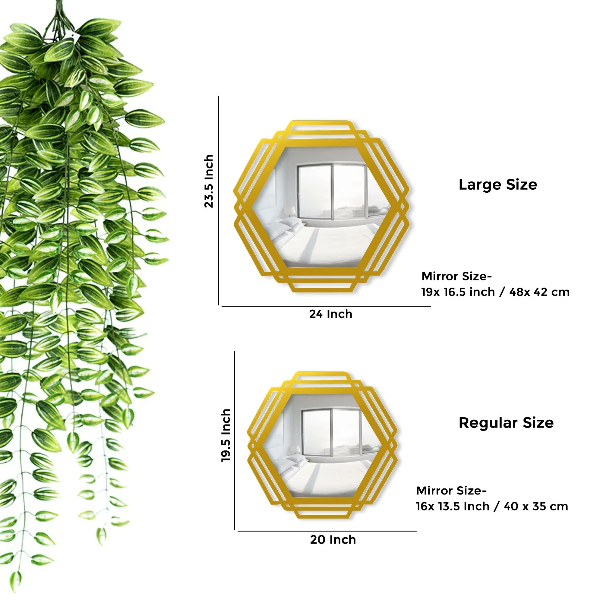 Hexagonal Shape Designer Decorative Wooden Wall Mirror With Gold Texture - Image 3