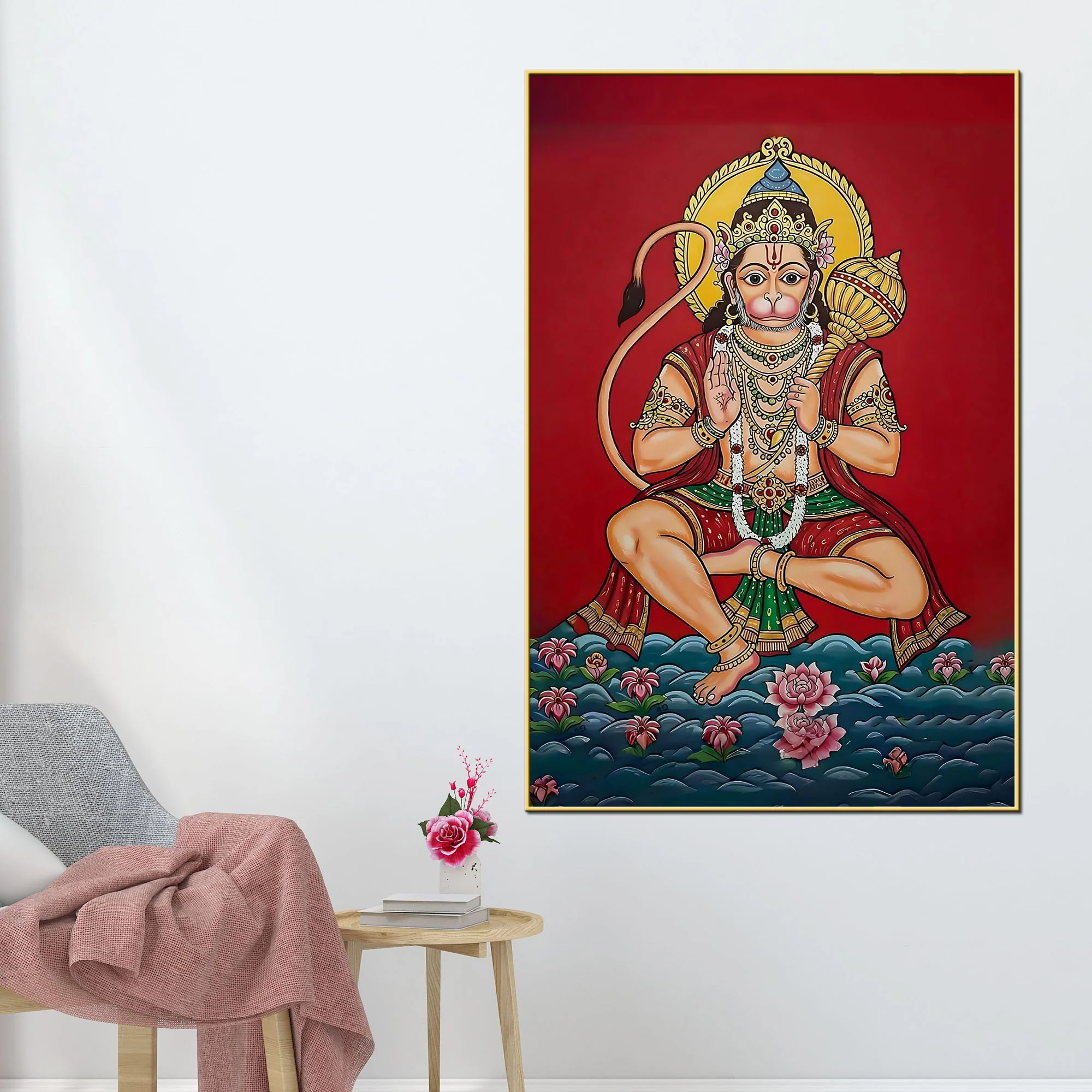 Hindu God Hanuman Ji Blessing Pose Canvas Painting - Image 2