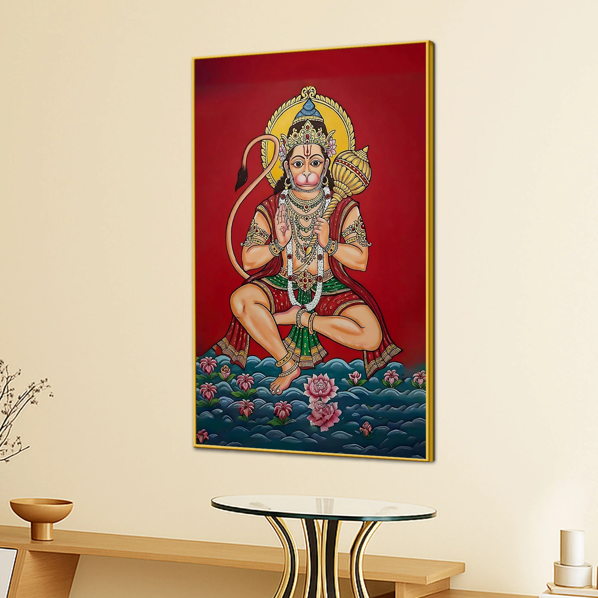 Hindu God Hanuman Ji Blessing Pose Canvas Painting - Image 3