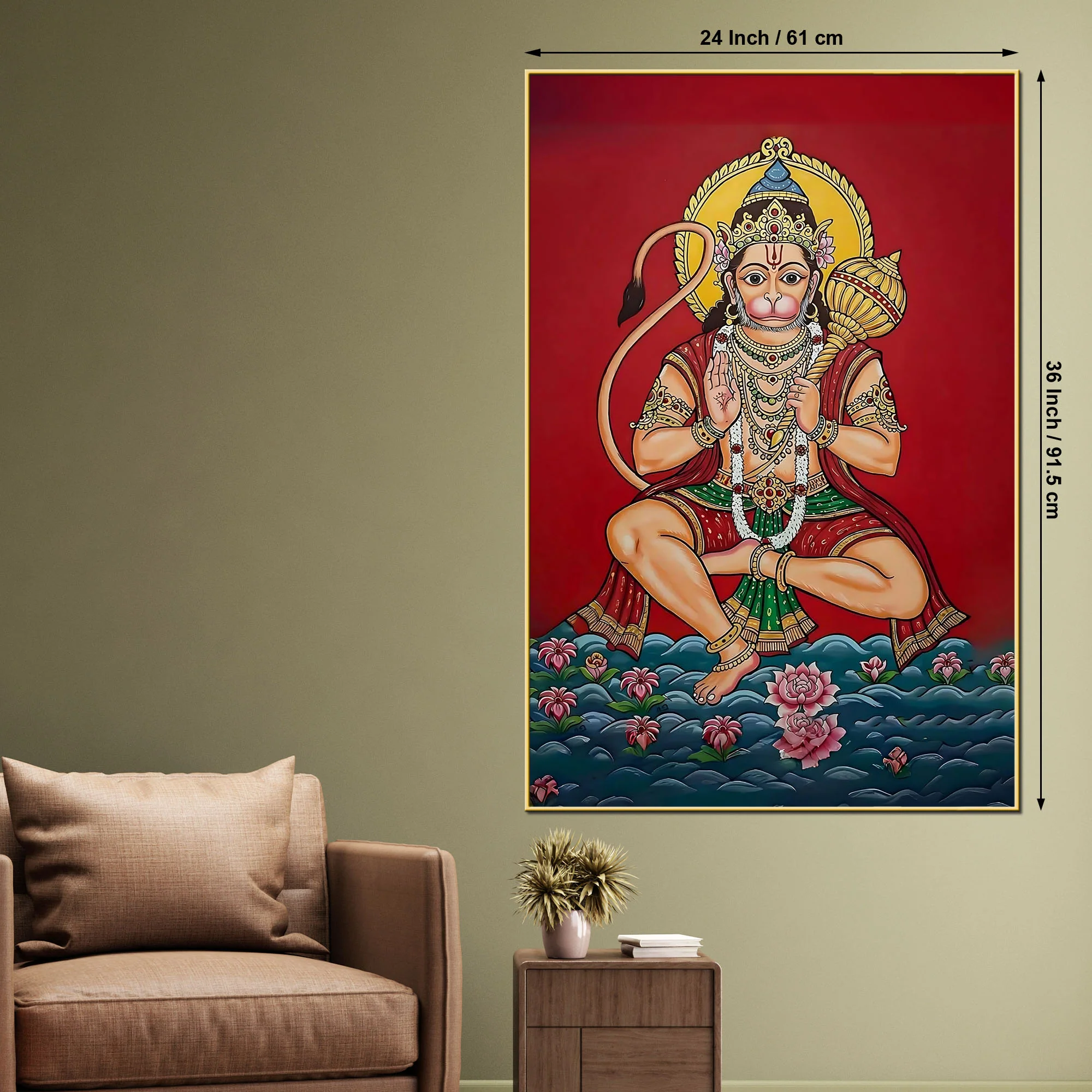 Hindu God Hanuman Ji Blessing Pose Canvas Painting - Image 5
