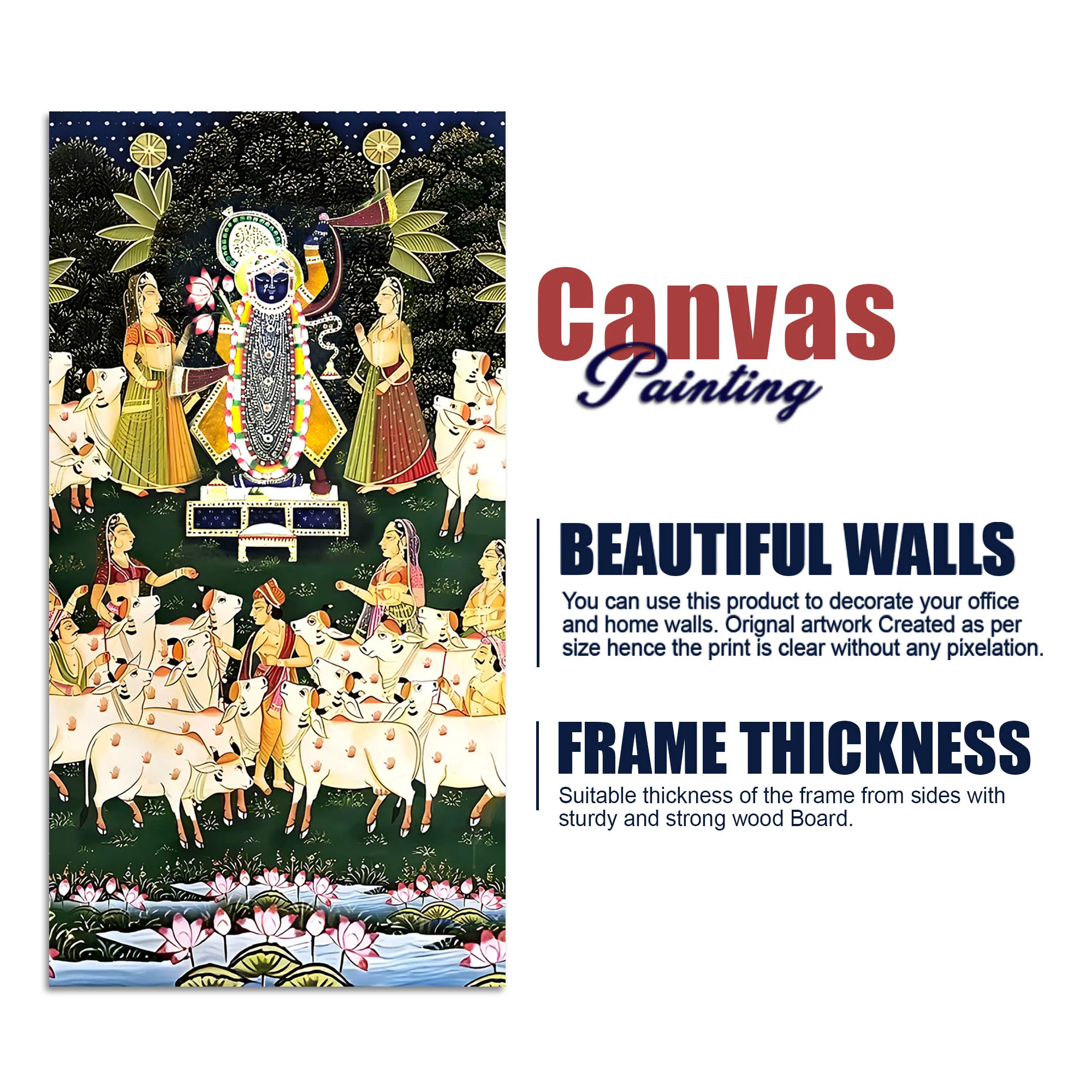 Hindu God Shreenathji Canvas Wall Painting | Classic Pichwai Art - Image 7