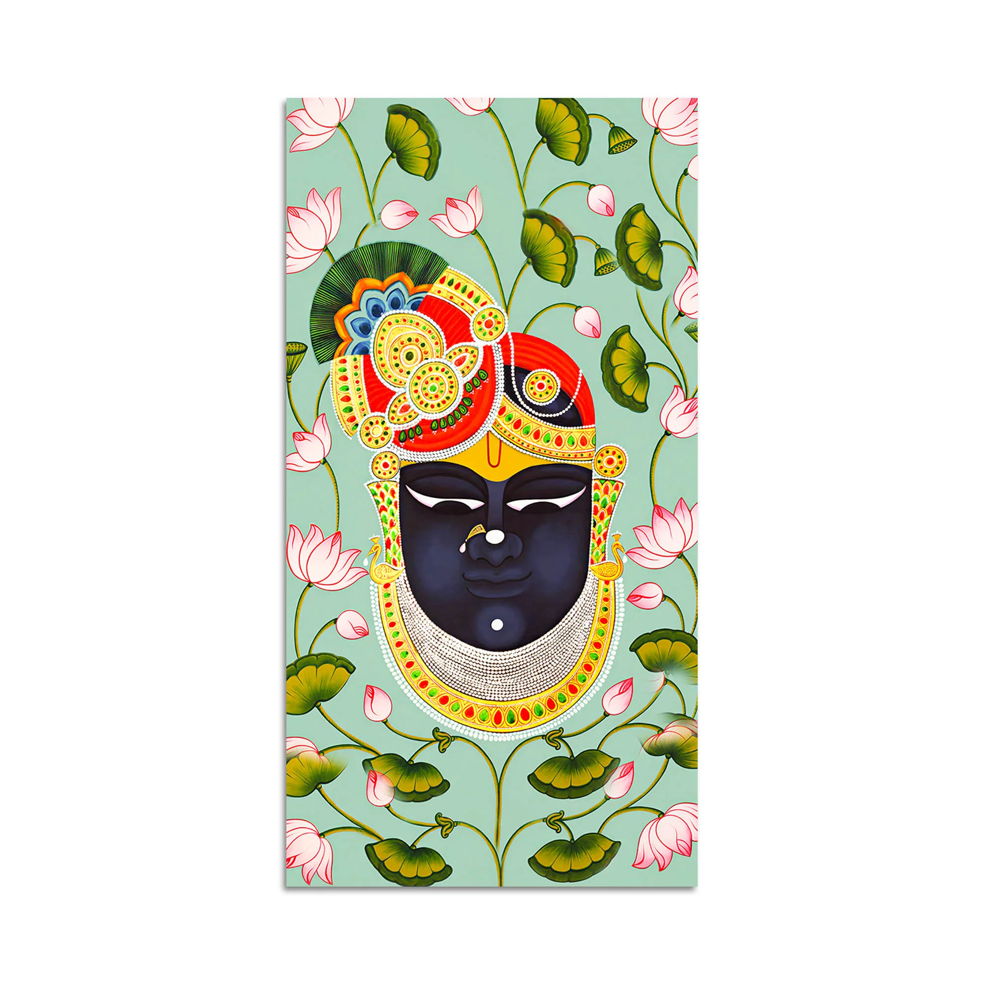 Hindu God Shrinath Ji Face Canvas Painting | Lotus Pattern Spiritual Decor - Image 4