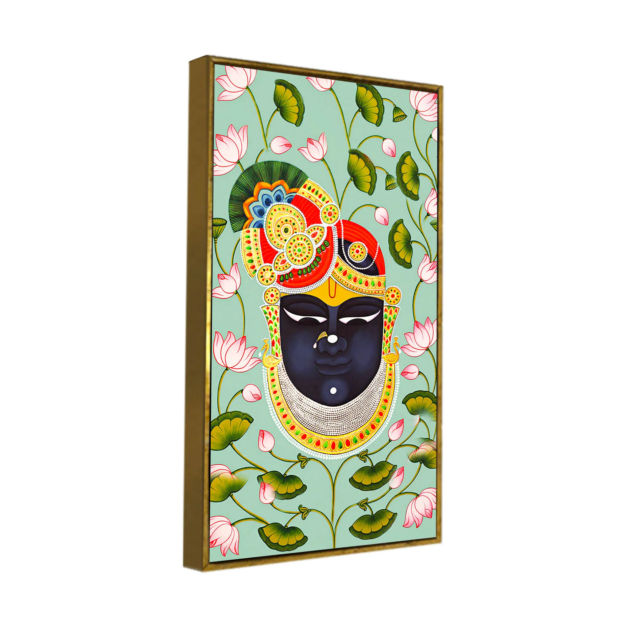 Hindu God Shrinath Ji Face Canvas Painting | Lotus Pattern Spiritual Decor - Image 6