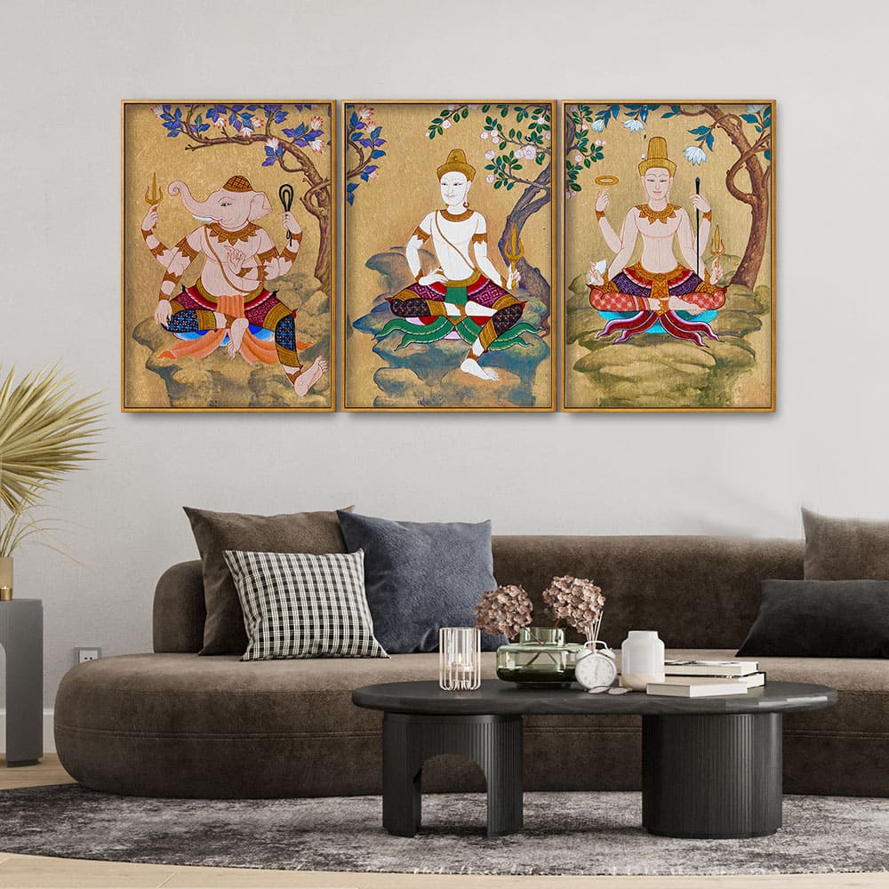 Hindu God Thai Style Art Canvas Floating Canvas Wall Painting Set of Three - Image 3