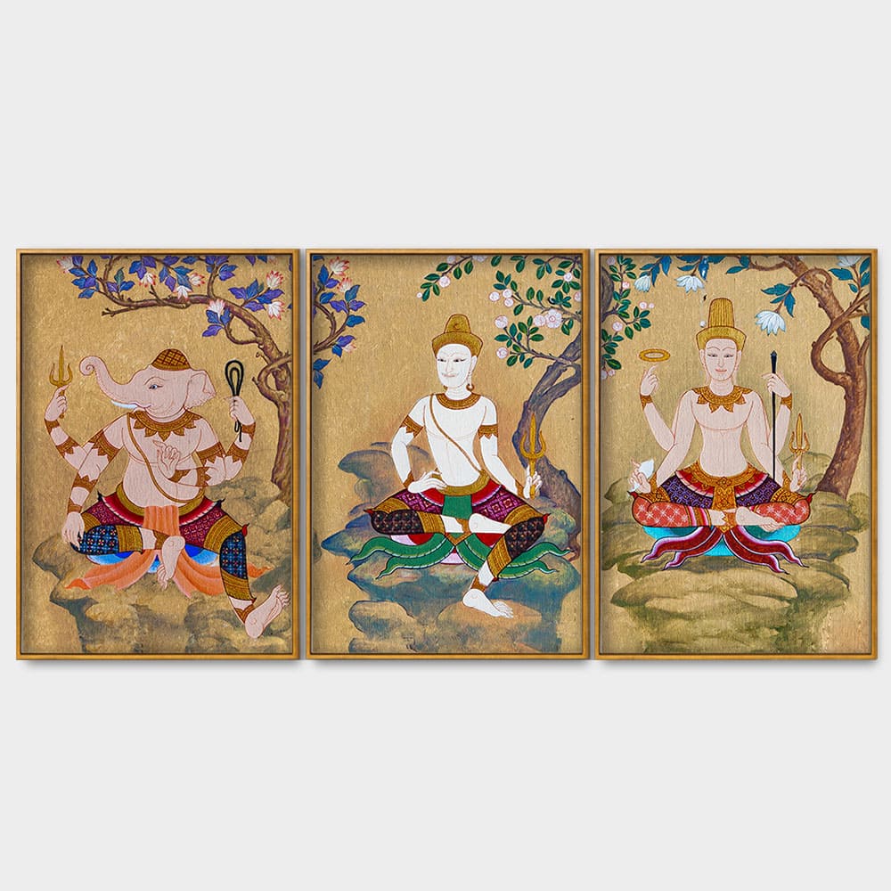 Hindu God Thai Style Art Canvas Floating Canvas Wall Painting Set of Three - Image 4