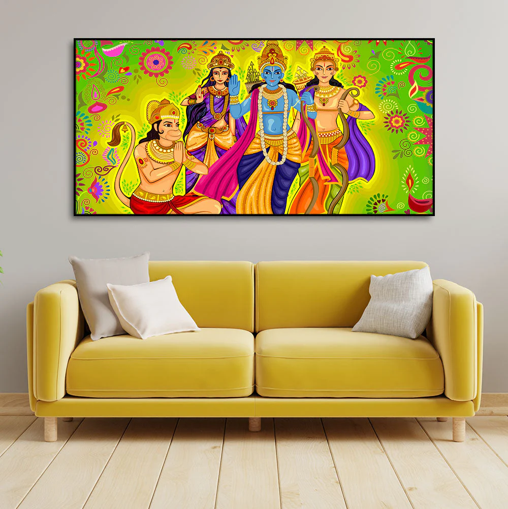 Hindu Gods Shree Ram Darbar Hanuman Premium Canvas Wall Painting - Image 3