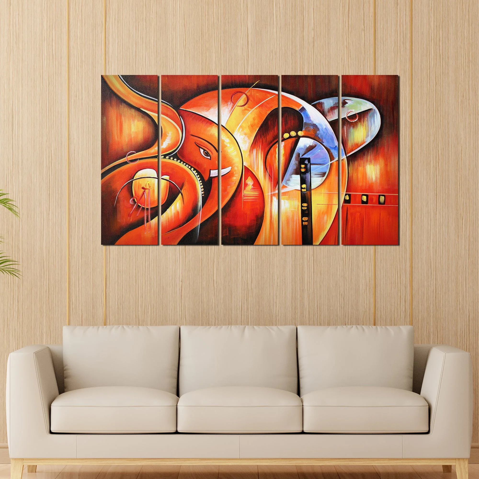 Hindu Lord Ganesha Wall Painting of 5 Pieces - Image 2
