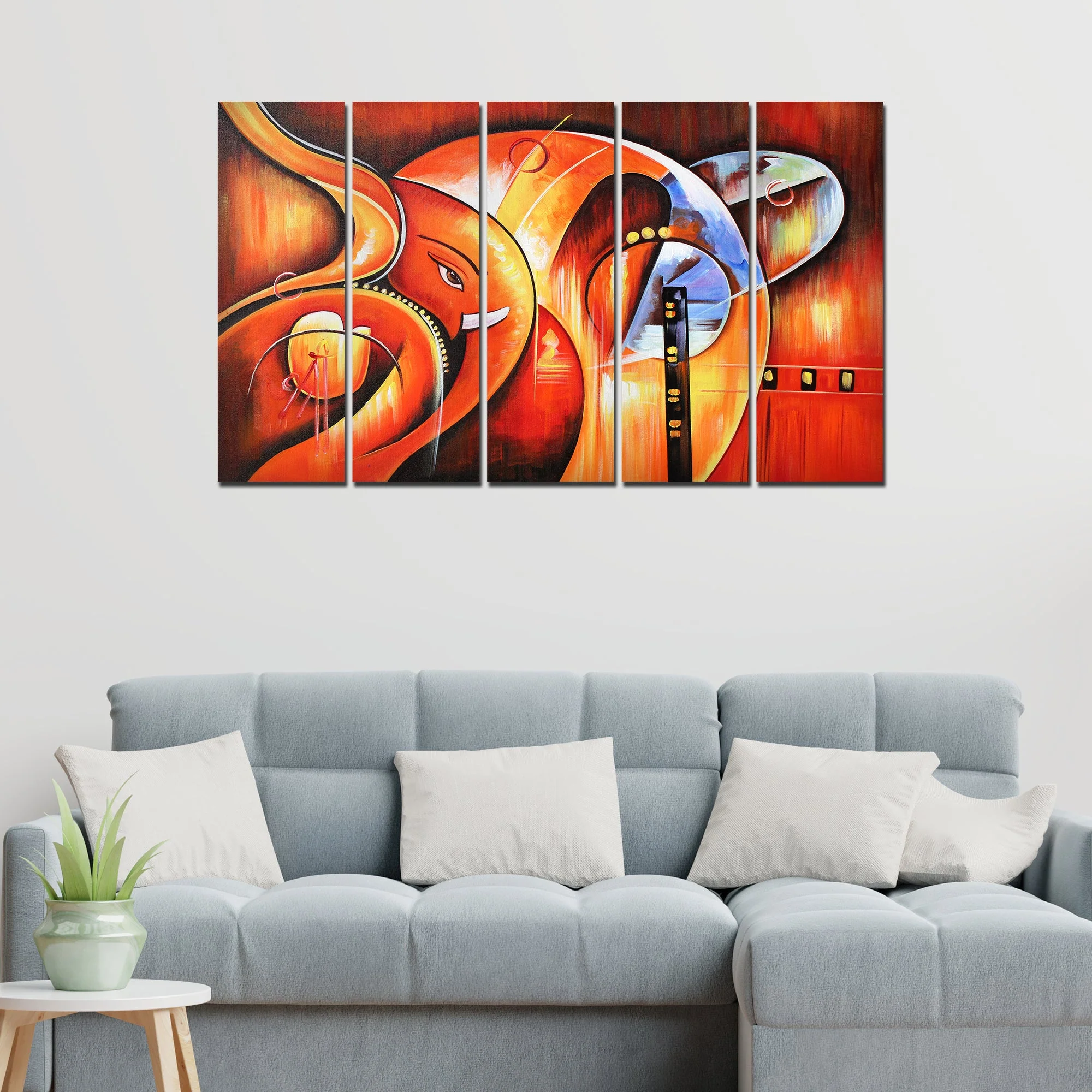 Hindu Lord Ganesha Wall Painting of 5 Pieces - Image 3