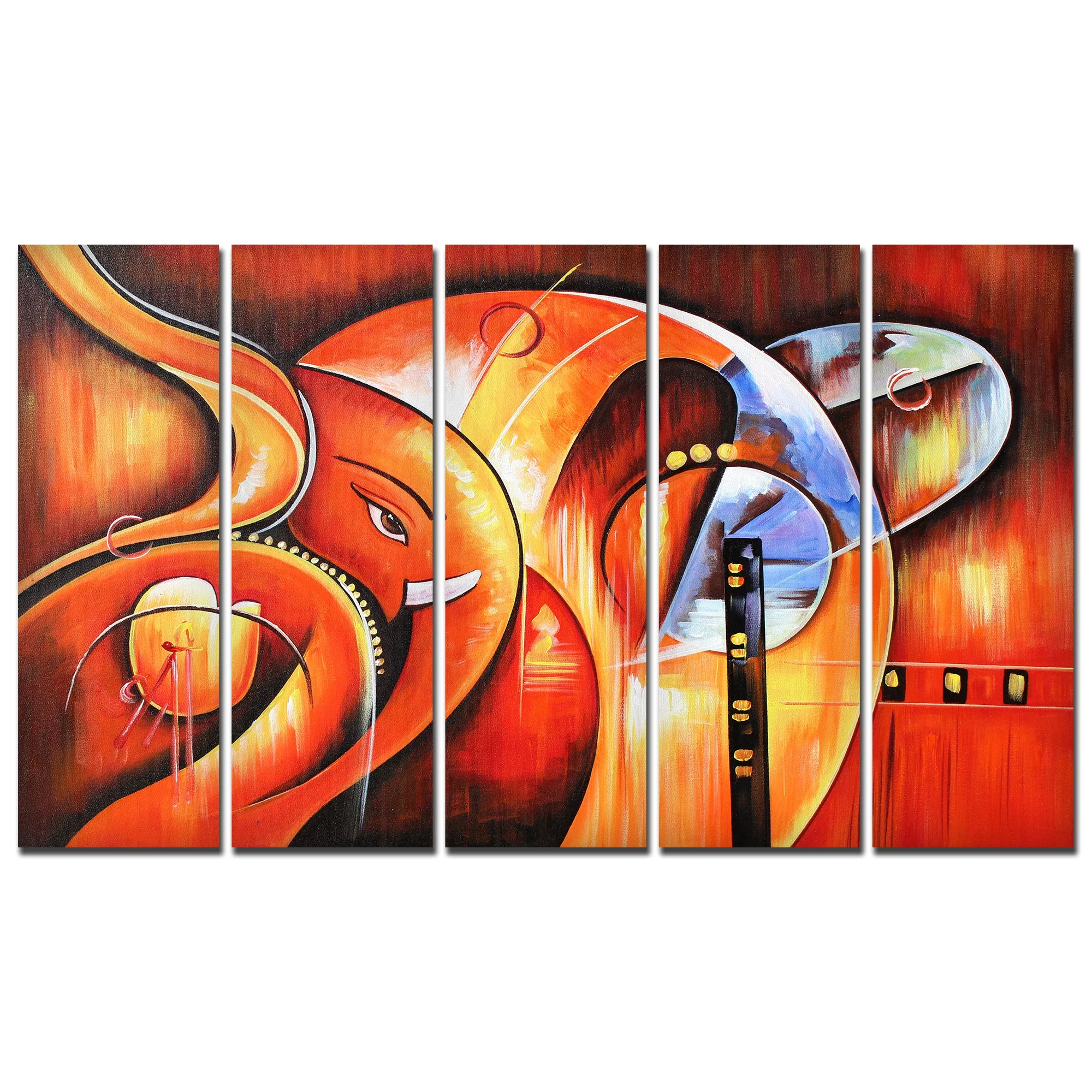Hindu Lord Ganesha Wall Painting of 5 Pieces - Image 4