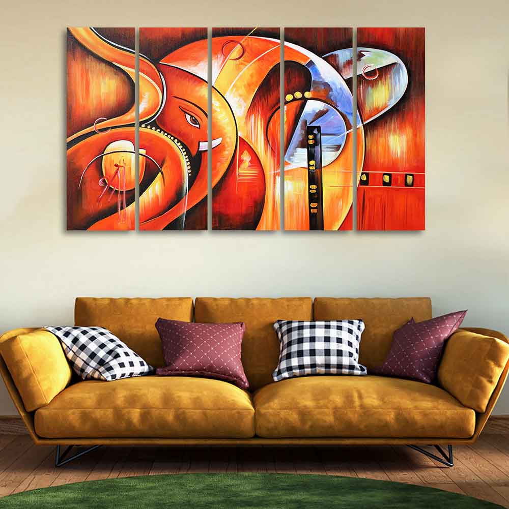 Hindu Lord Ganesha Wall Painting of 5 Pieces - Image 2