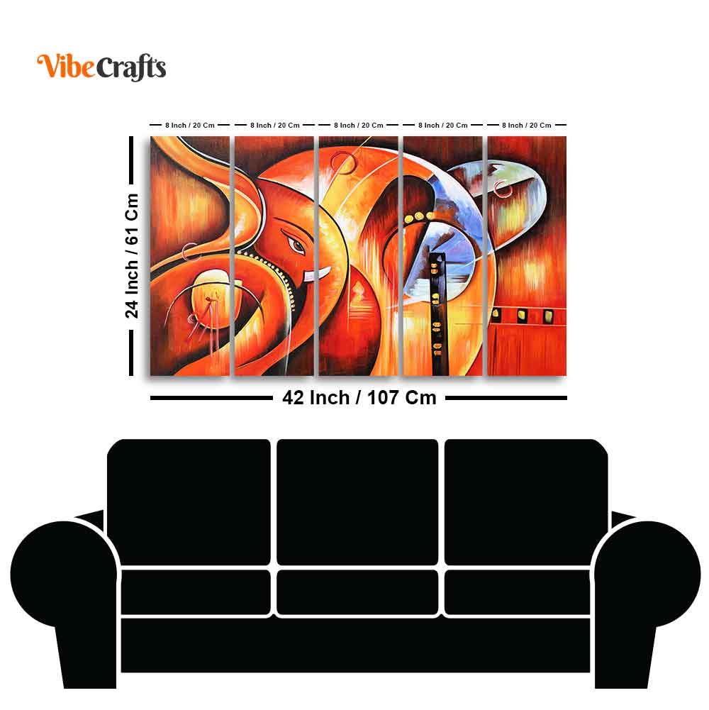 Hindu Lord Ganesha Wall Painting of 5 Pieces - Image 5