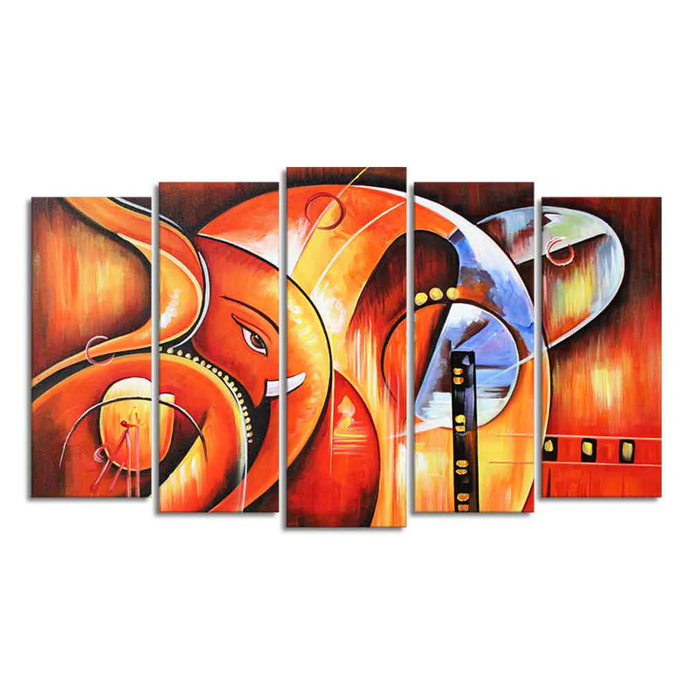 Hindu Lord Ganesha Wall Painting Set of Five Pieces - Image 4